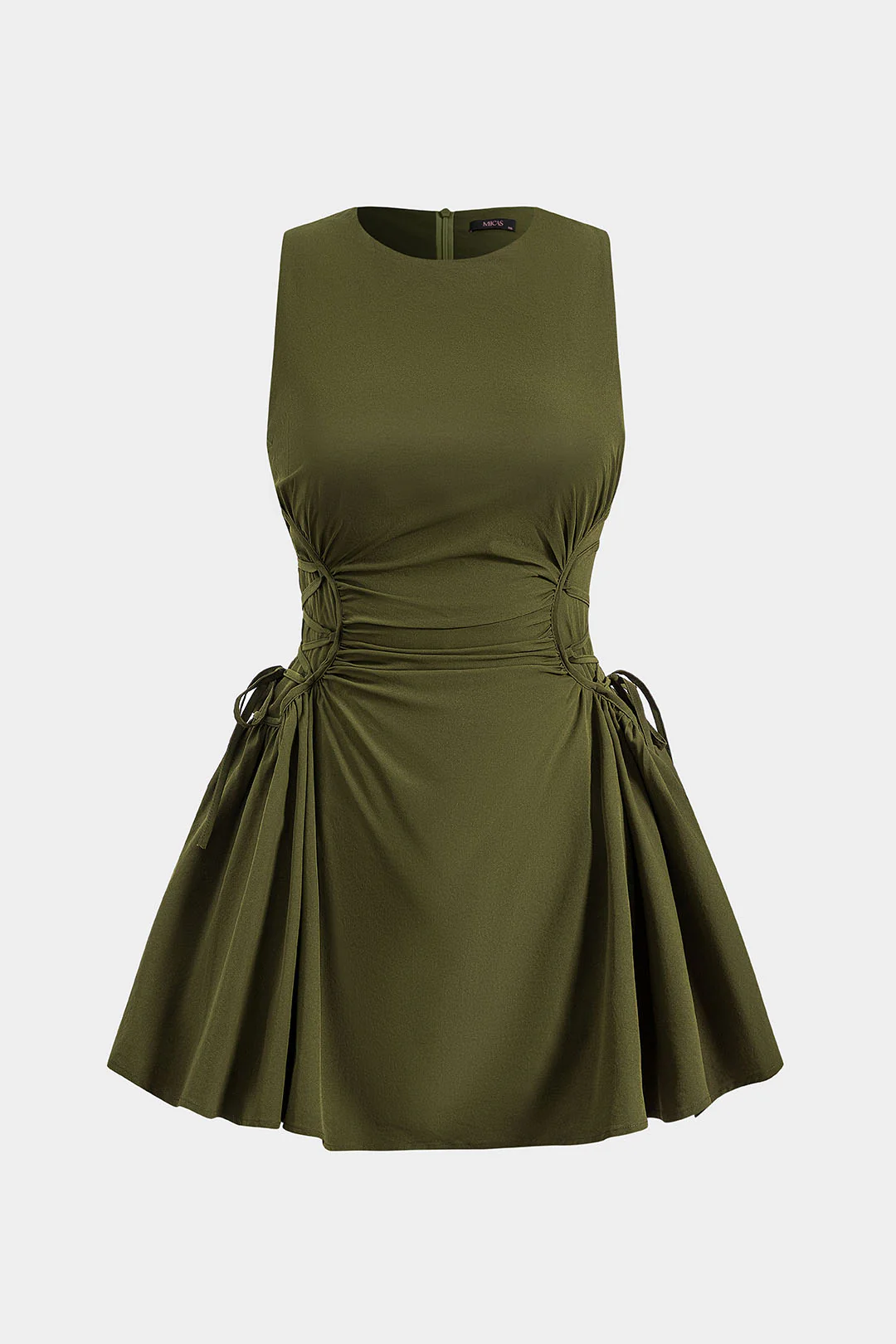 Ruched Strappy Zipper Sleeveless Mini Dress - Weenar