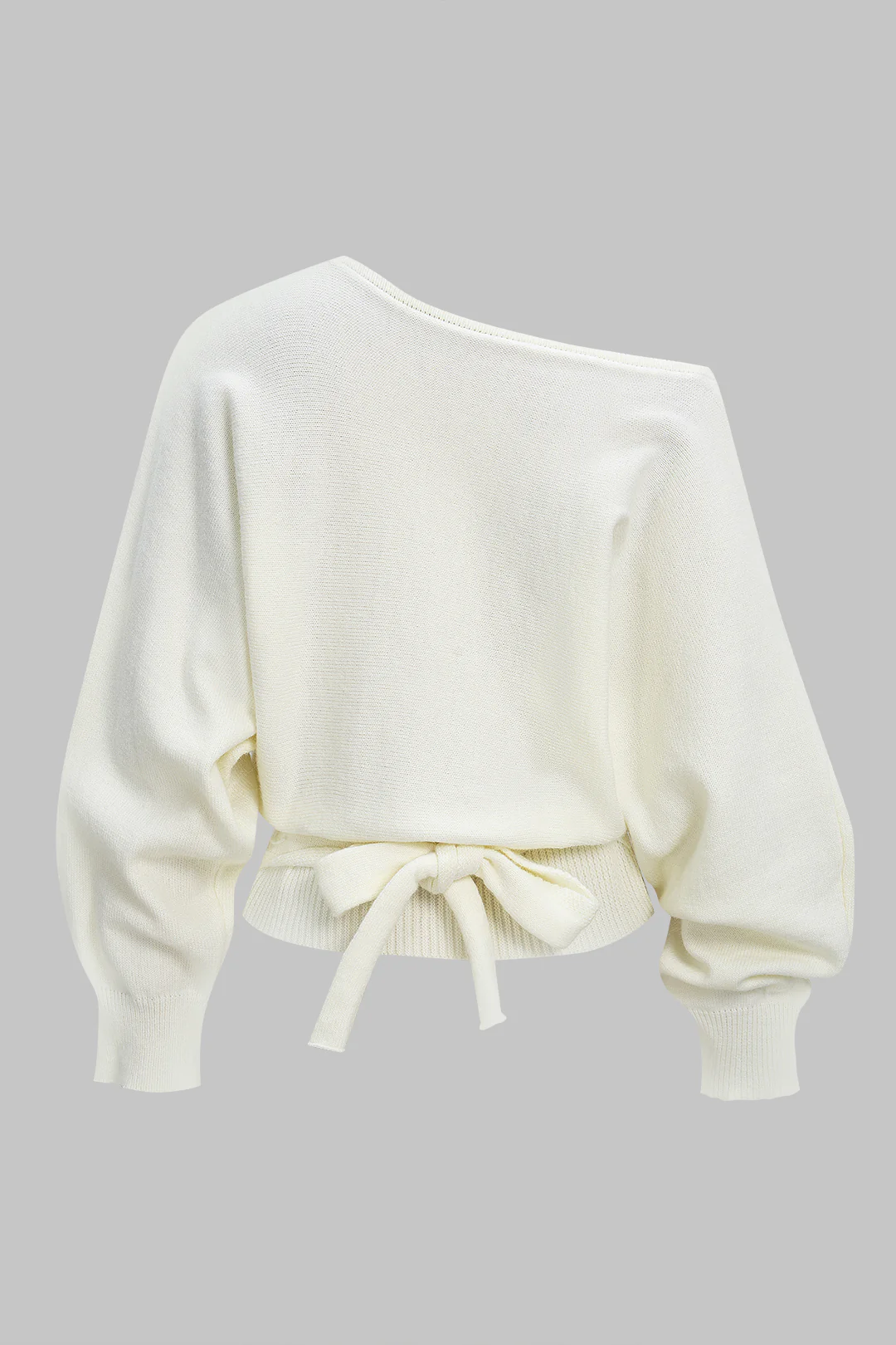 Knit One Shoulder Tie-Back Batwing Long-Sleeve Top - Weenar