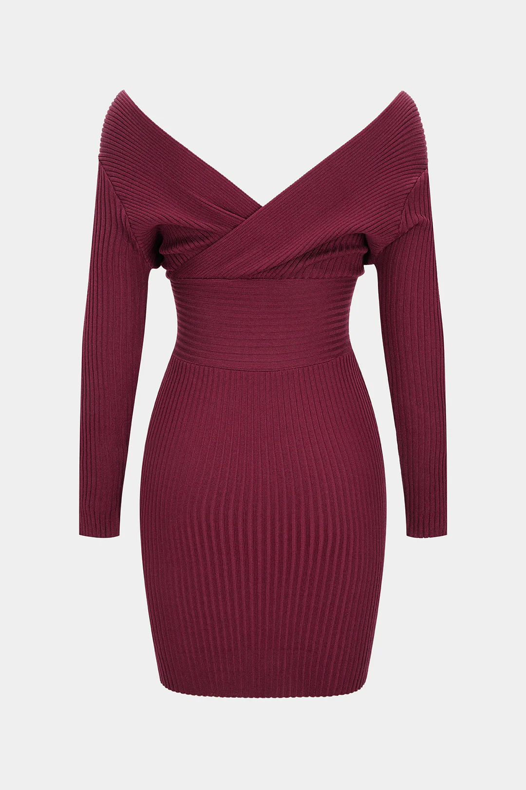 Knit V-Neck Crossed Long Sleeve Dress - Weenar