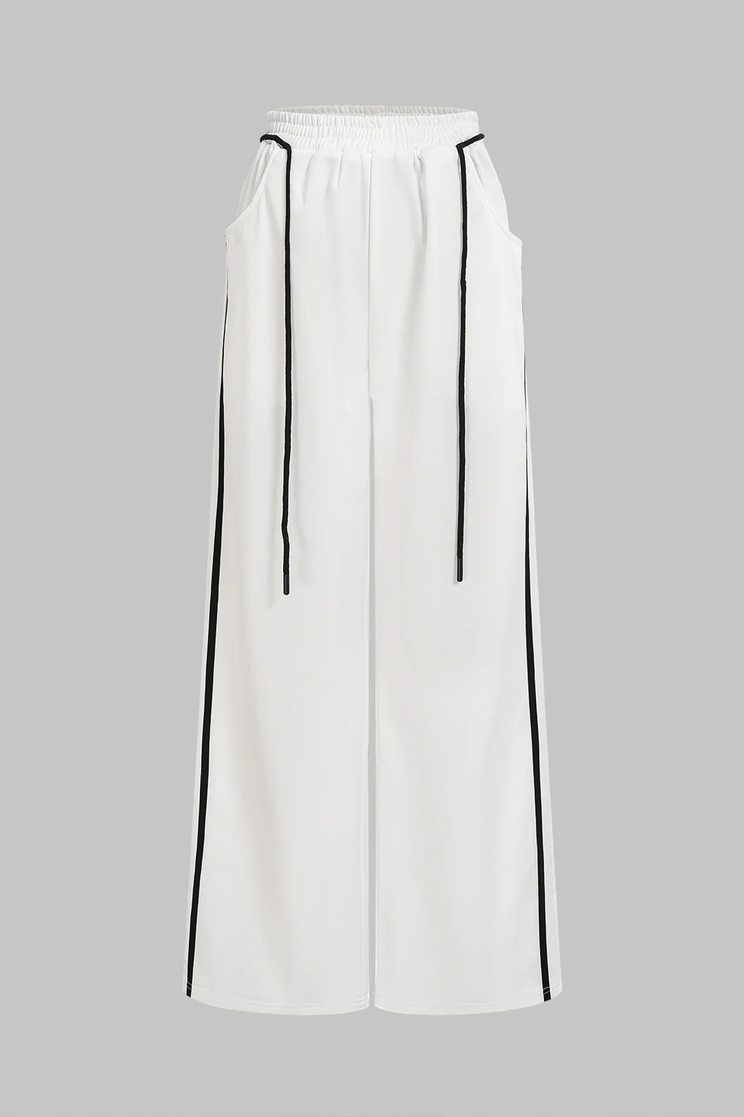 Contrast Binding Pocket High Waist Wide Leg Pants - Weenar
