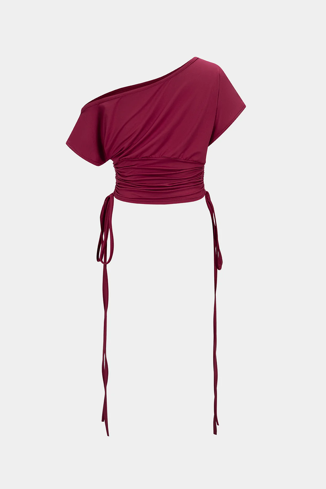 Letter Print One Shoulder Waist Drawstring Ruched Short Sleeve T-Shirt - Weenar