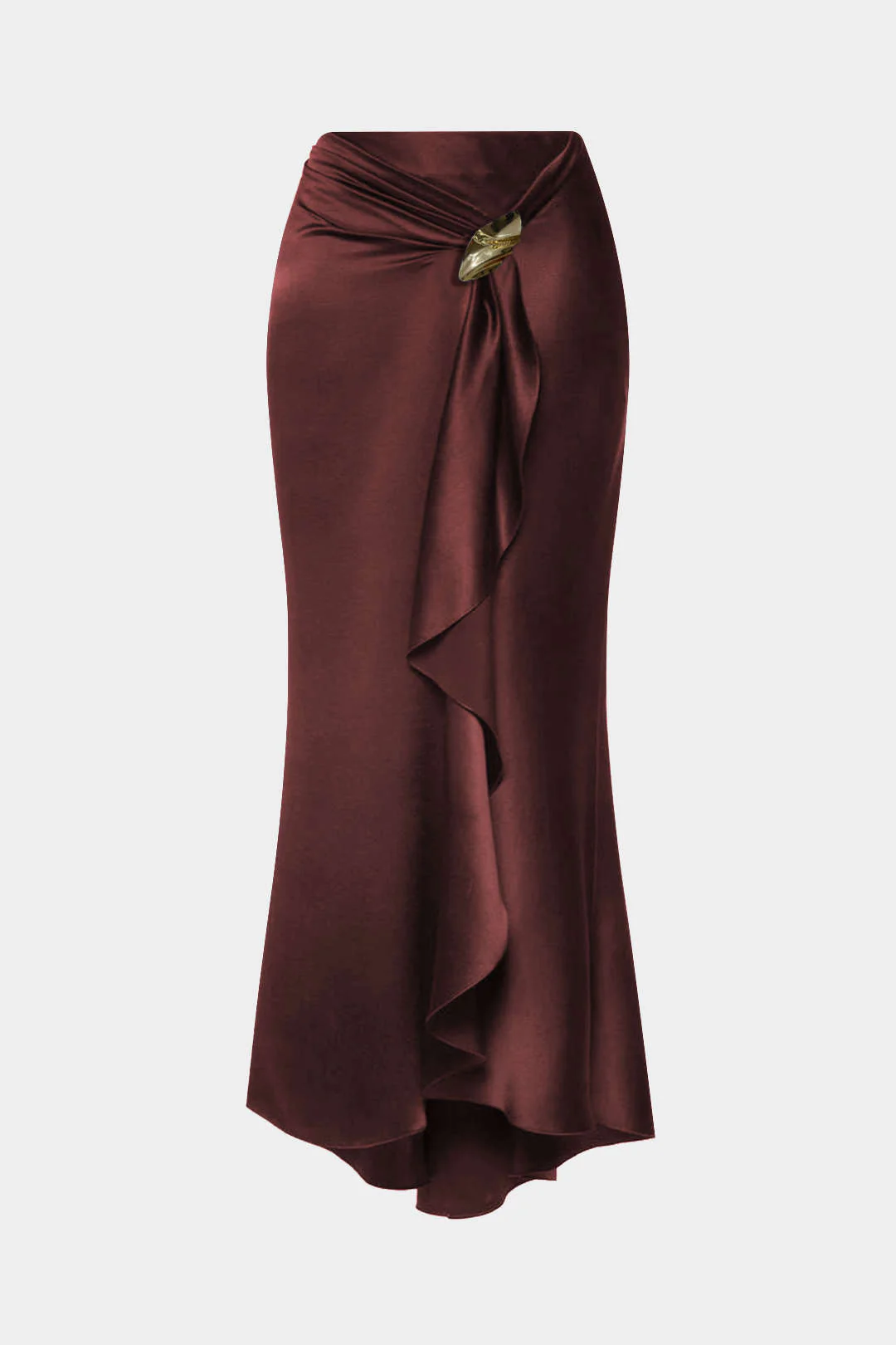 Satin Ruffle Ruched Asymmetrical Skirt - Weenar