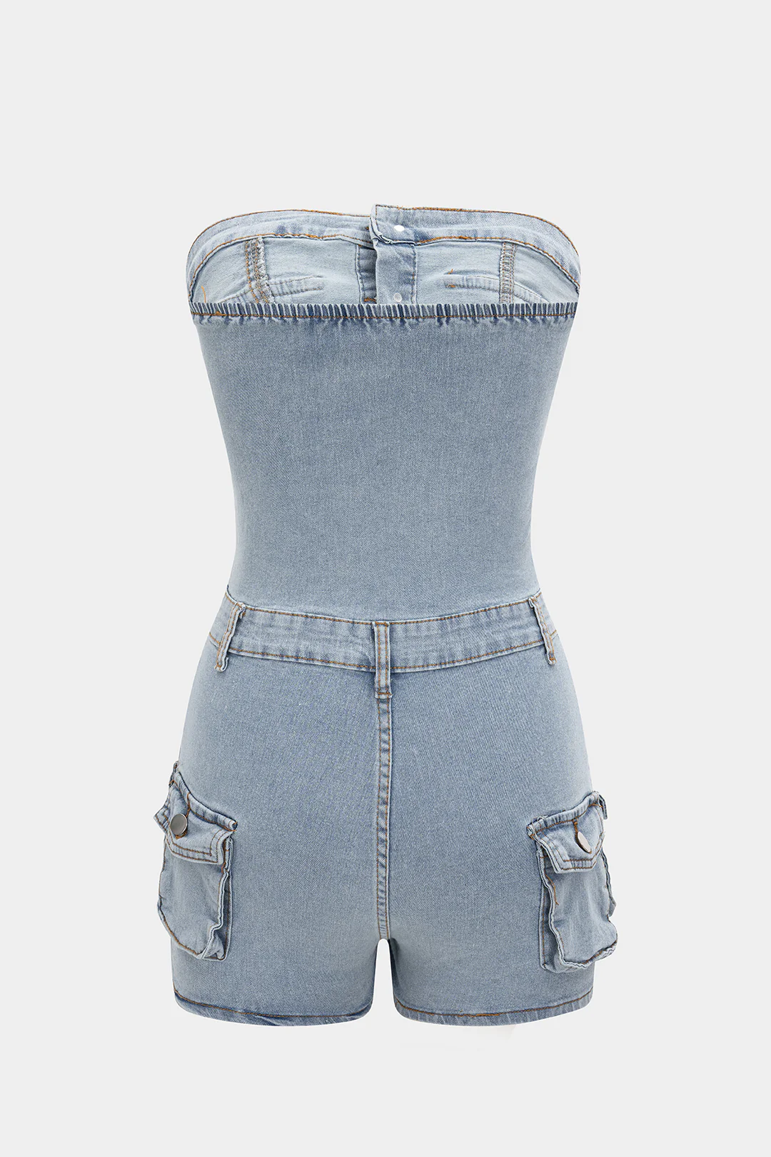 Strapless Button Denim Romper - Weenar