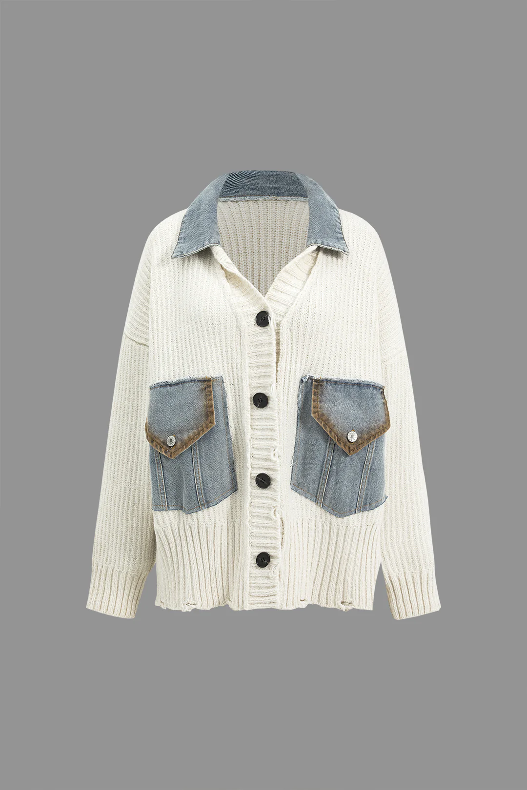 Knit Denim Patchwork Cardigan - Weenar
