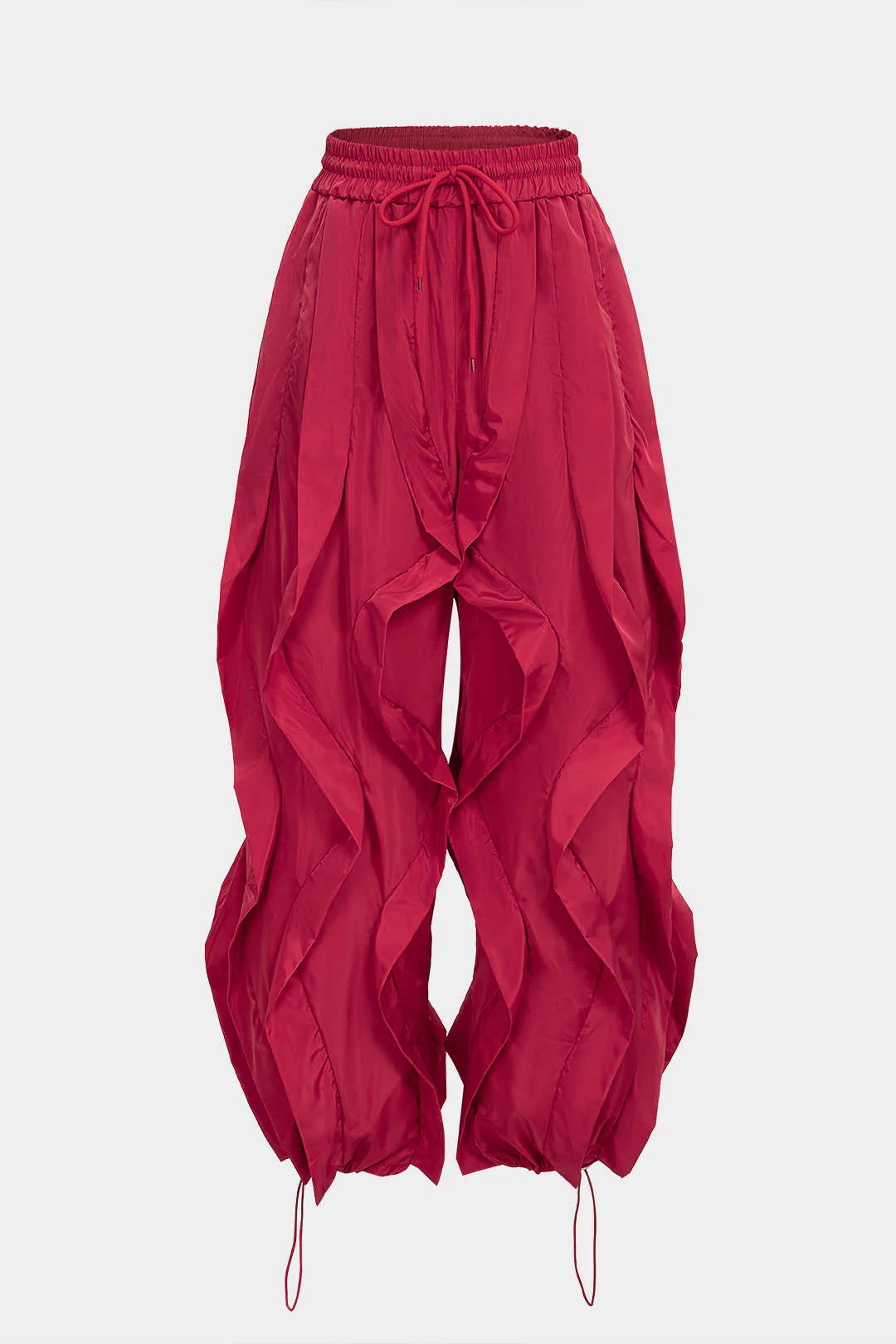 Drawstring Ruffle Detail Wide Leg Pants - Weenar