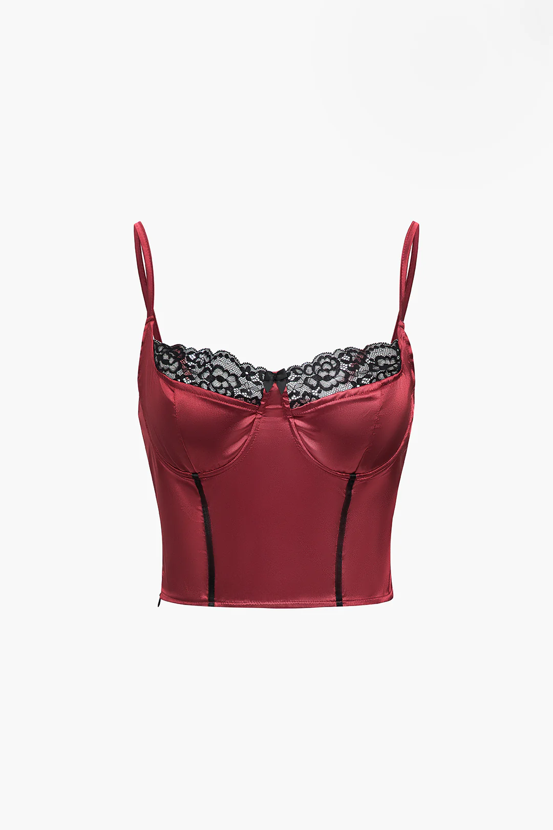 Satin Patchwork  Lace Trim Bustier Slip Cami Top - Weenar
