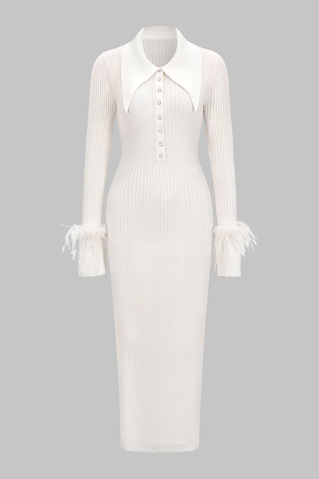 Knit Patchwork Polo Collar Long Sleeve Dress - Weenar