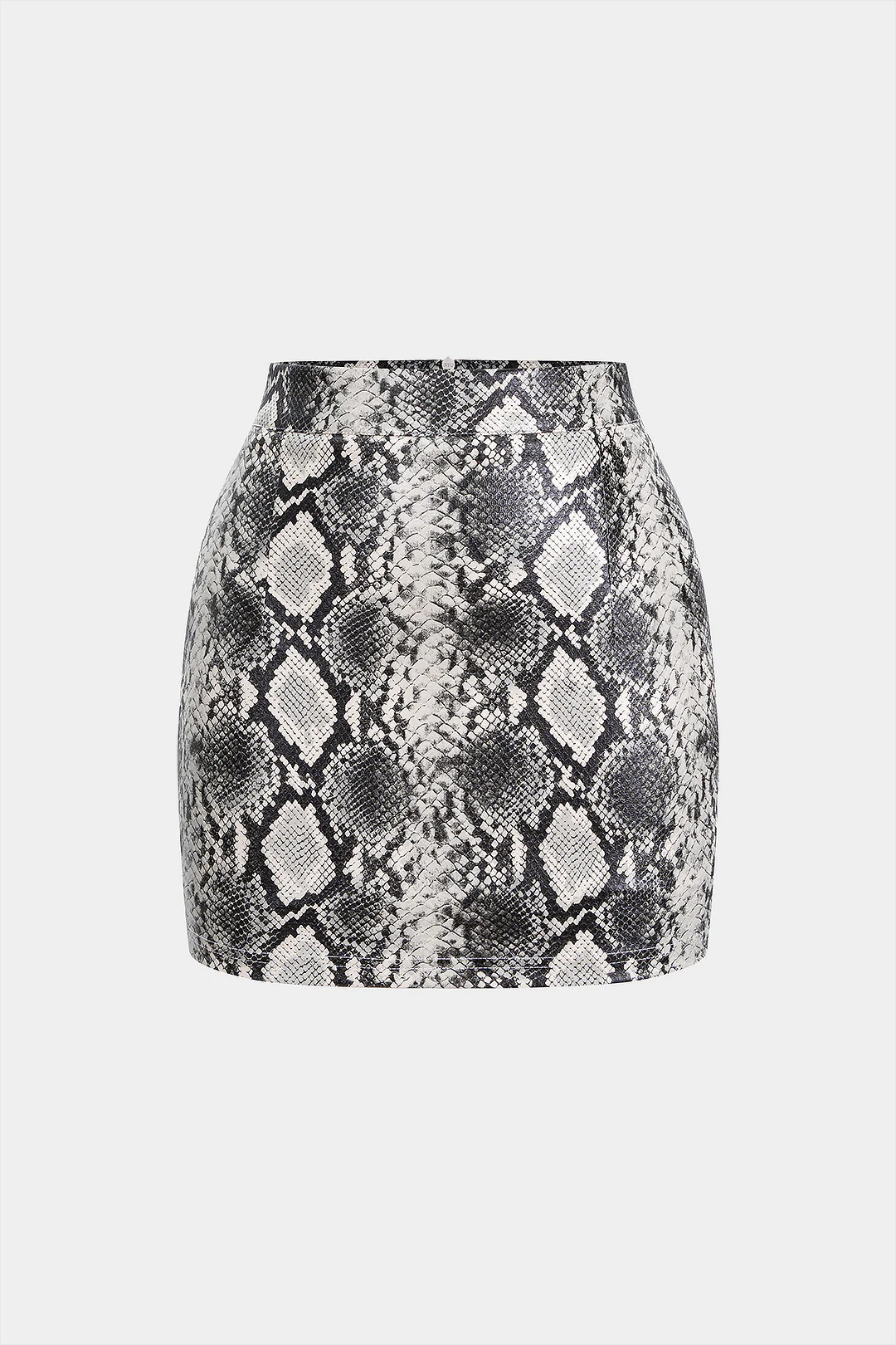 Snake Skin Print Faux Leather High Waist Skirt - Weenar