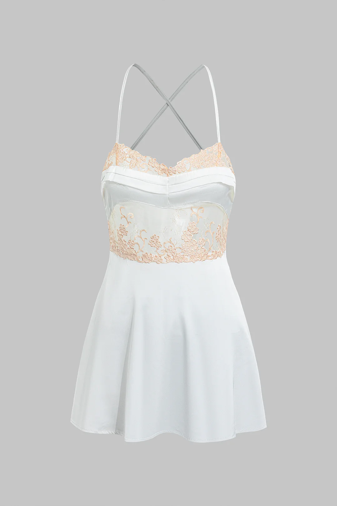 Embroidery Print Crossed Backless Night Dress - Weenar