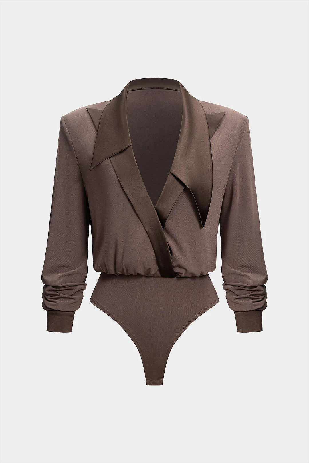 Patchwork Satin Collar Long Sleeve Bodysuit - Weenar