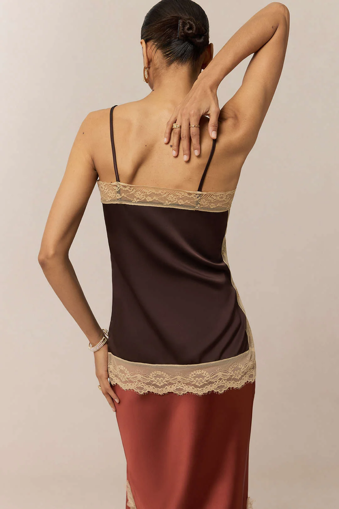 Satin Patchwork Lace Trim Cami Top - Weenar