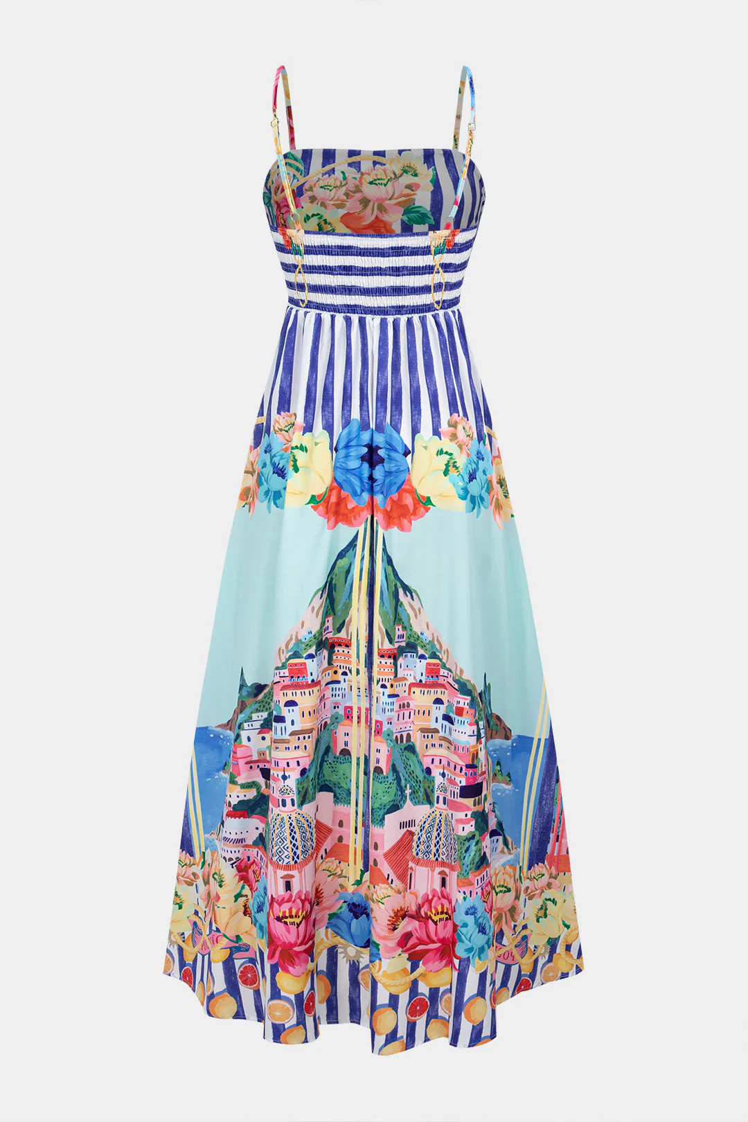 Floral Stripes Print Sleeveless Maxi Dress - Weenar
