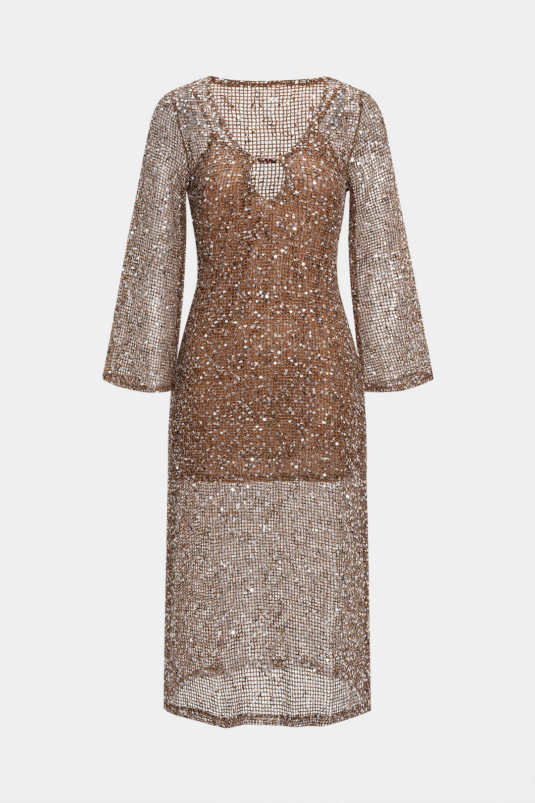 Sequin Cut Out Long Sleeve Maxi Dress - Weenar