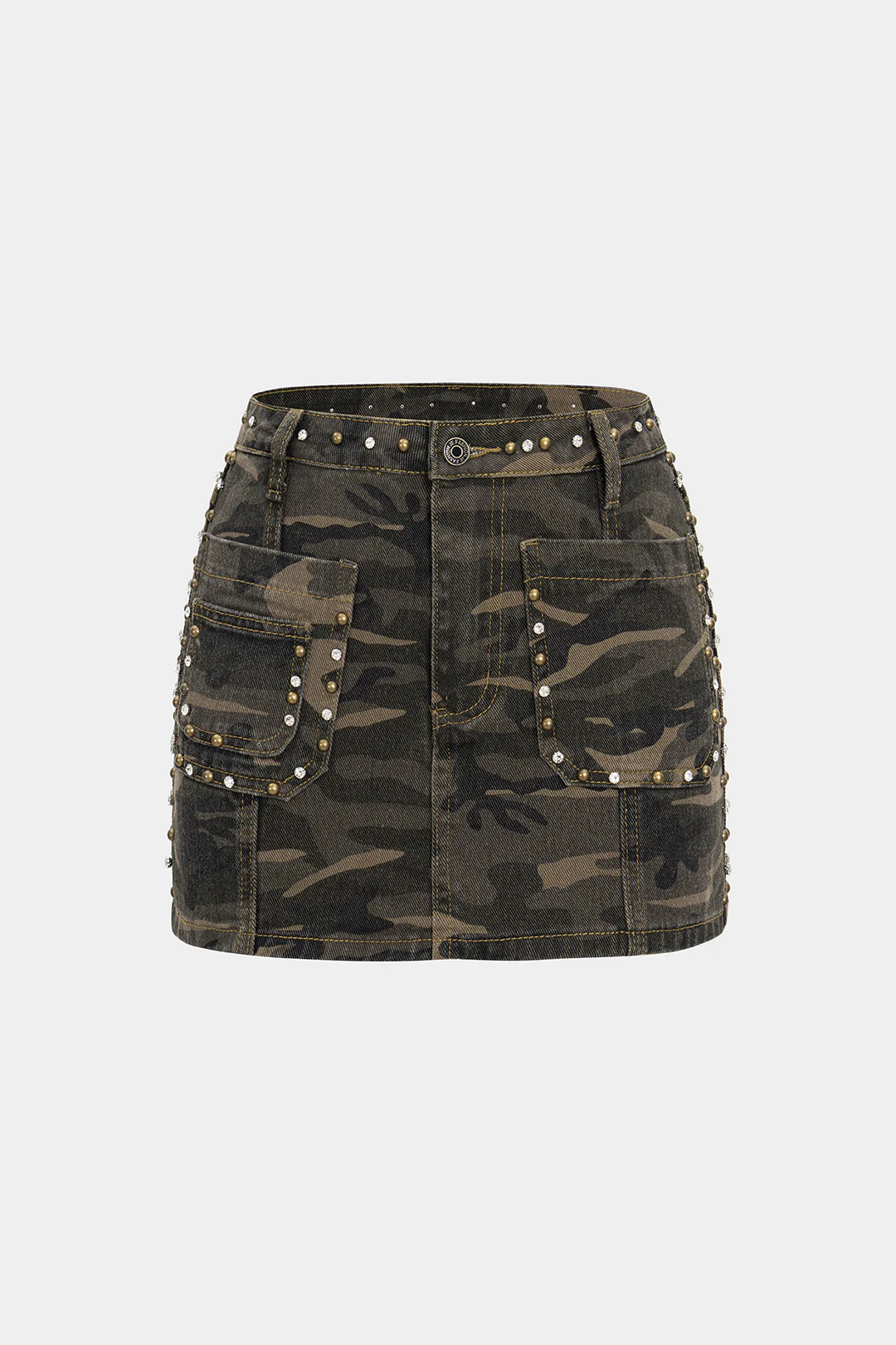Camo Print Rhinestone Trim Skirt - Weenar