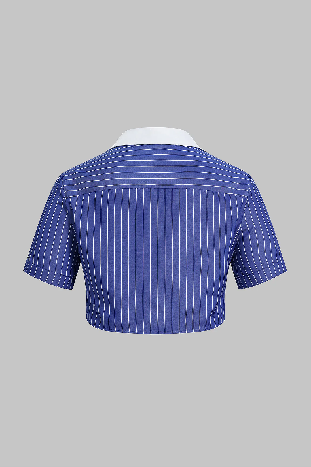 Plus Size Striped Lapel Short Sleeves Cropped Shirt - Weenar