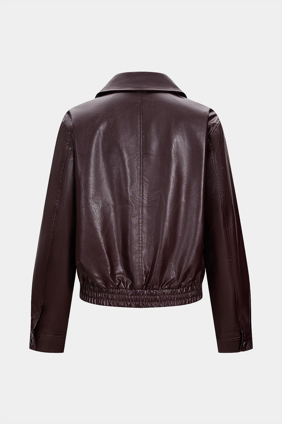 Faux Leather Smocked Zipper Jacket - Weenar