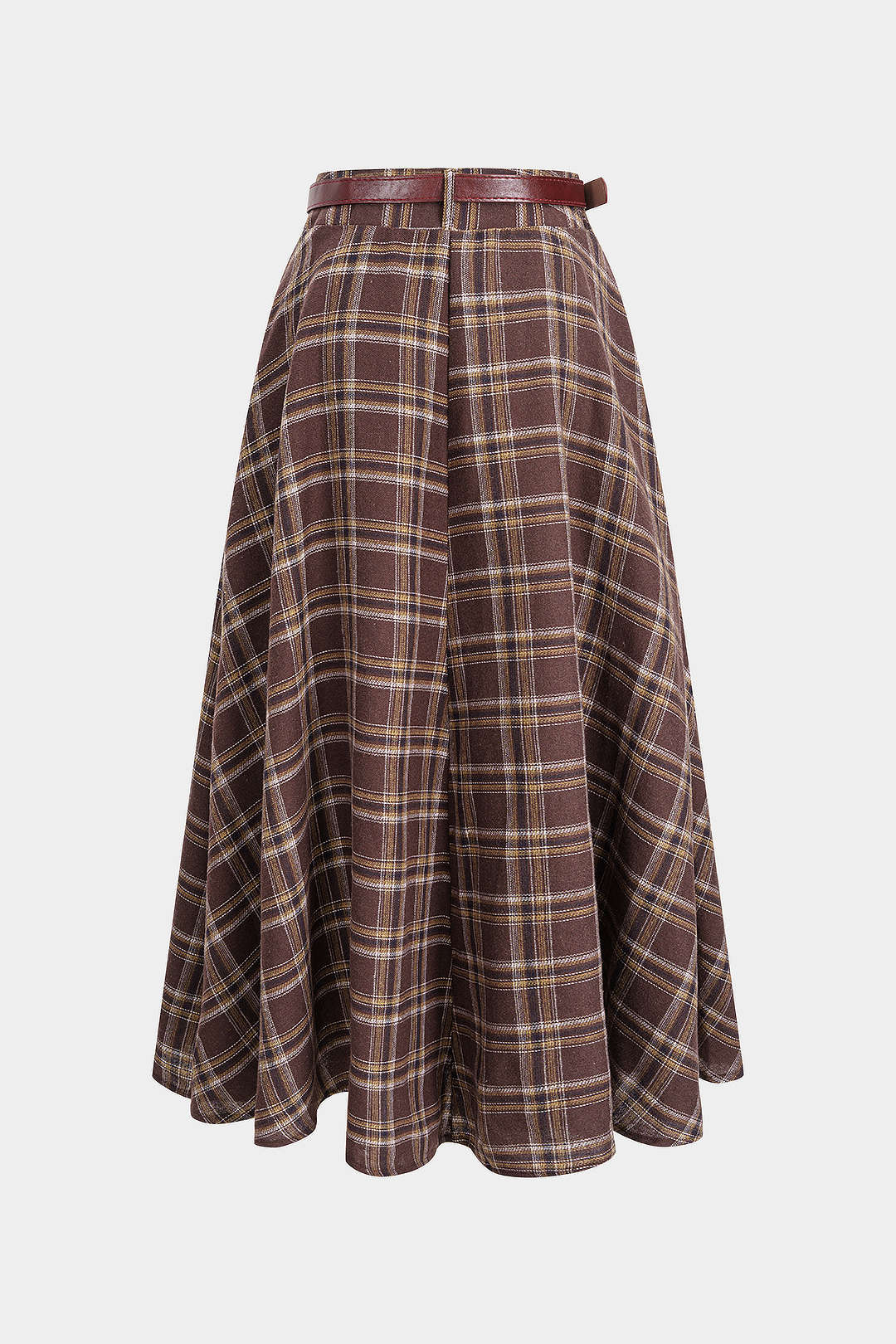 Plaid Print High Waist Belted Skirt - Weenar