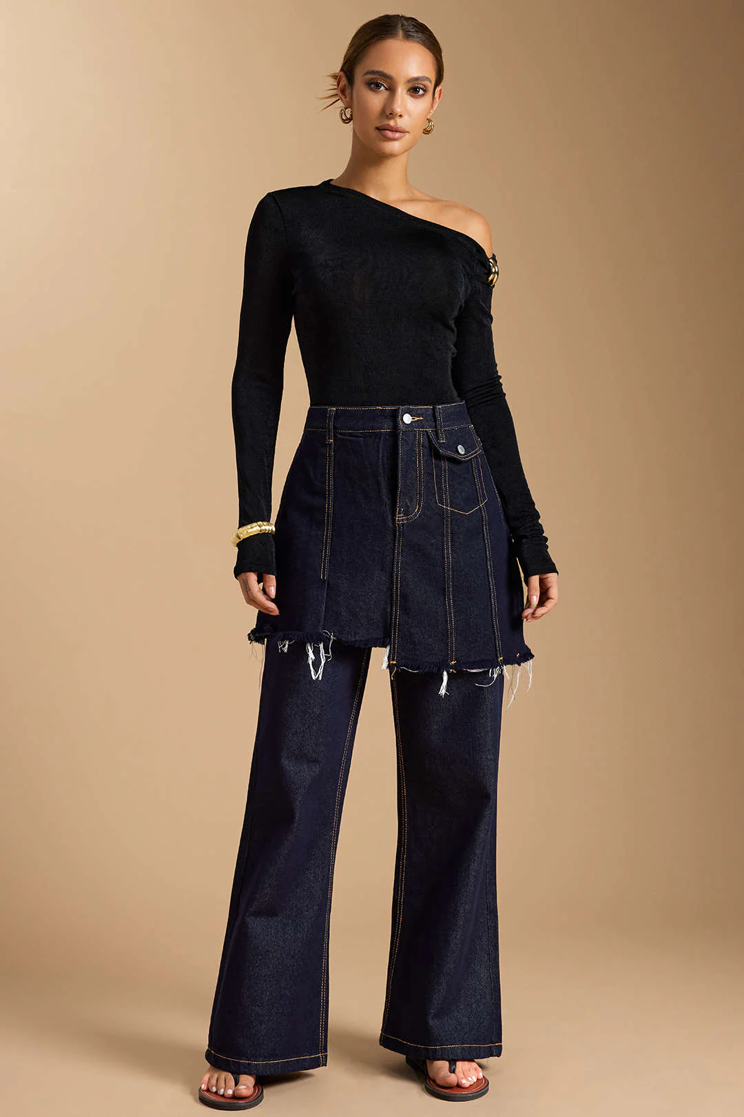 Denim Asymmetrical Frayed Jeans - Weenar