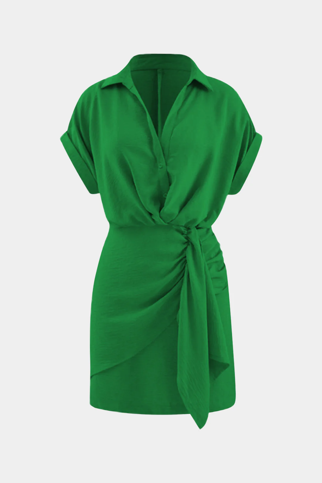 V-Neck Ruched Short Sleeve Midi Dress - Weenar