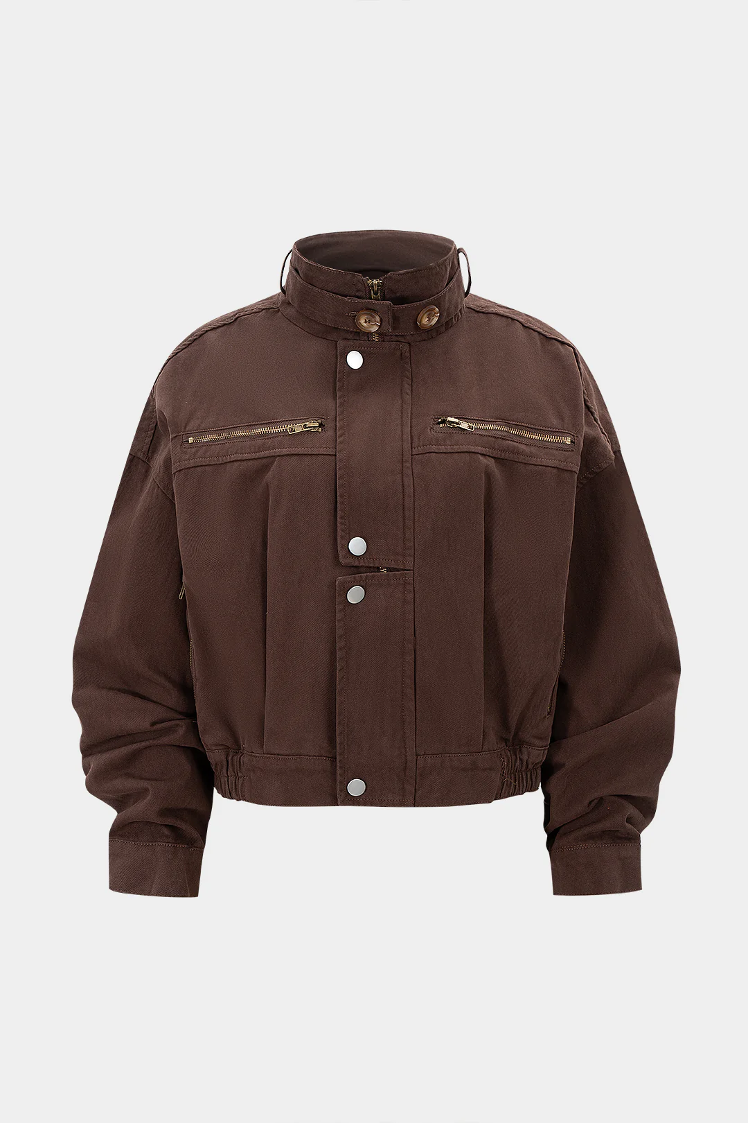 Denim Button Zipper High collar Outerwear - Weenar
