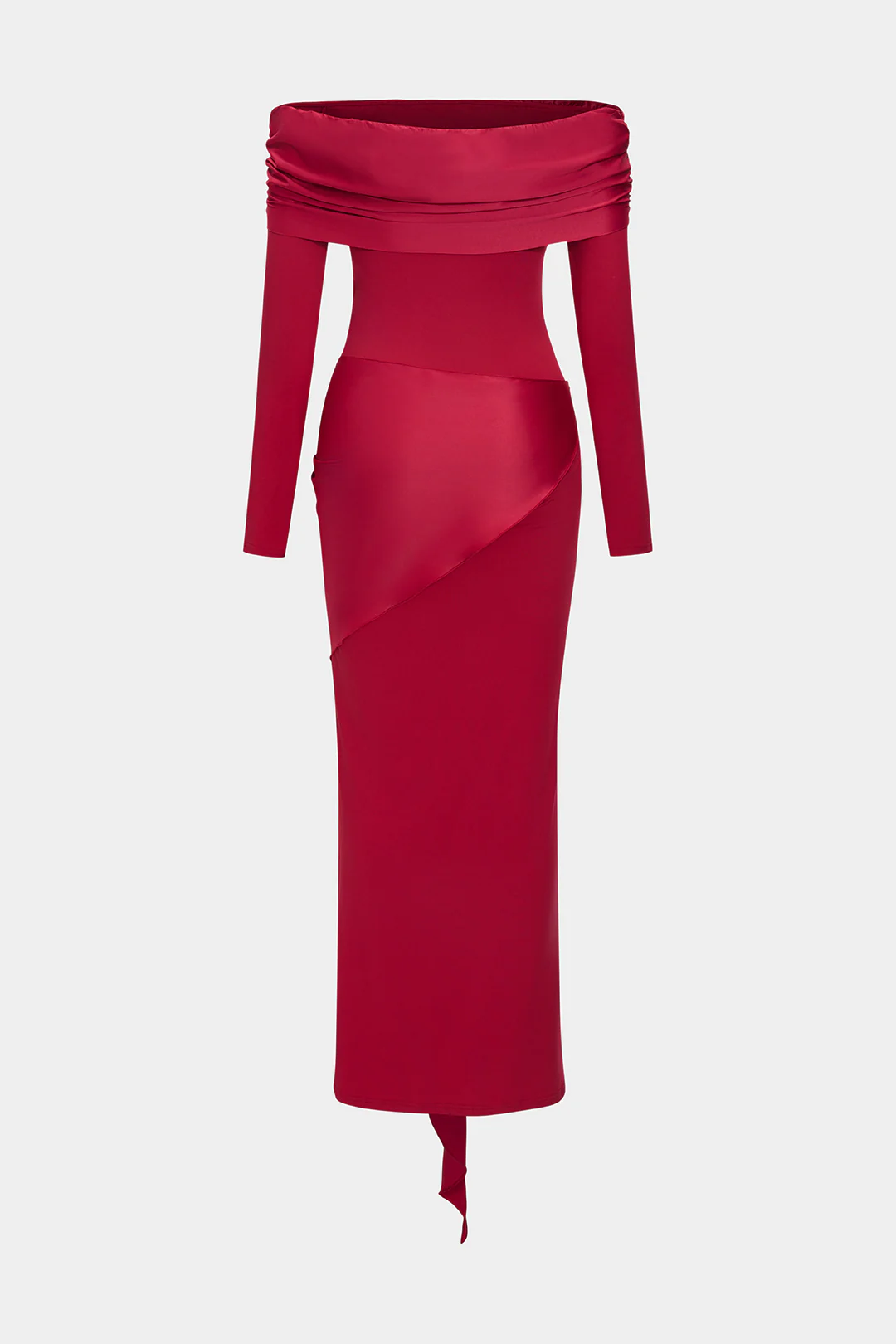 Off Shoulder Ruched Knotted Long-Sleeve Maxi Dress - Weenar