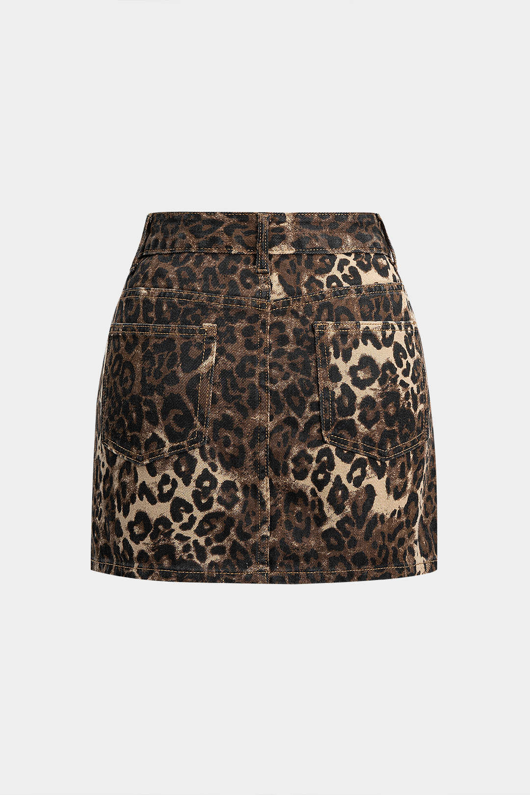 Denim Leopard Print High Waist Skirt - Weenar