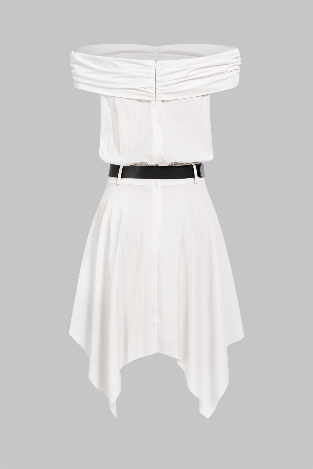 Denim Patchwork Off Shoulder Belted Sleeveless Mini Dress - Weenar