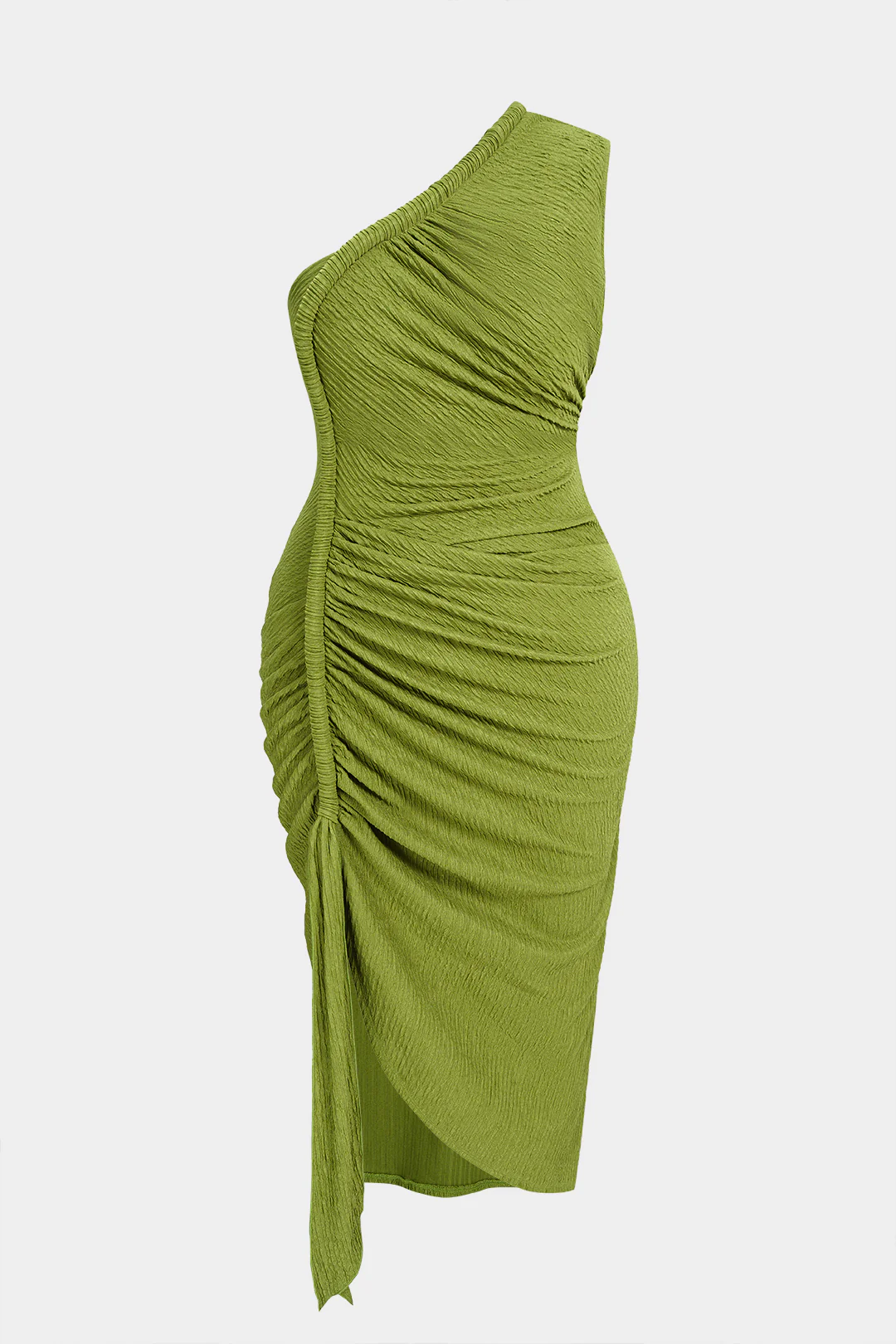 Plus Size One Shoulder Asymmetrical Ruched Sleeveless Midi Dress - Weenar