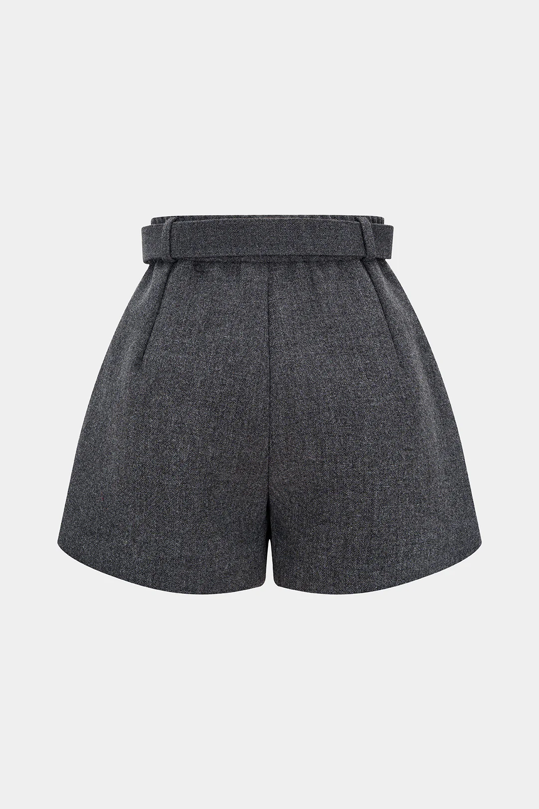 Woolen Belted Ruched High Waist Shorts - Weenar