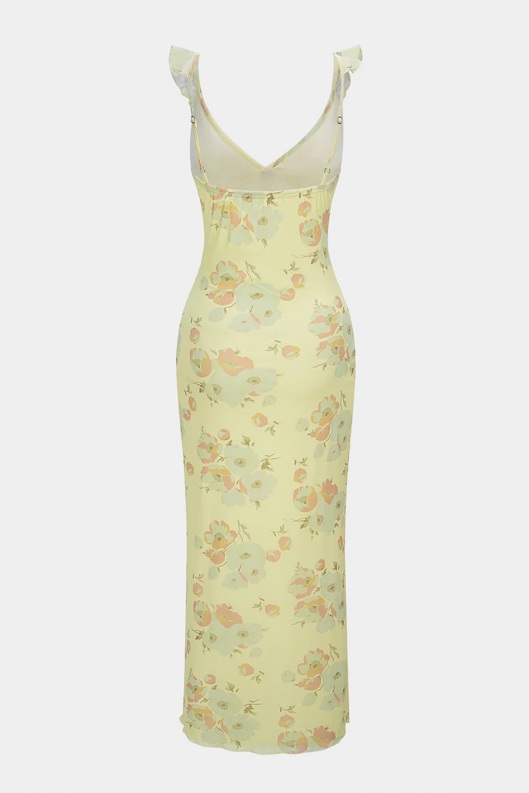 Floral Print V-Neck Tie-Up Ruffle Sleeveless Maxi Dress - Weenar