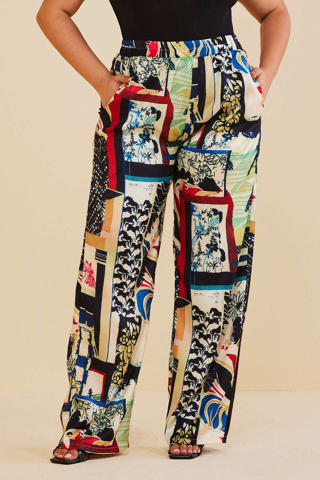 Plus Size Floral Print High Waisted Straight Leg Pants - Weenar
