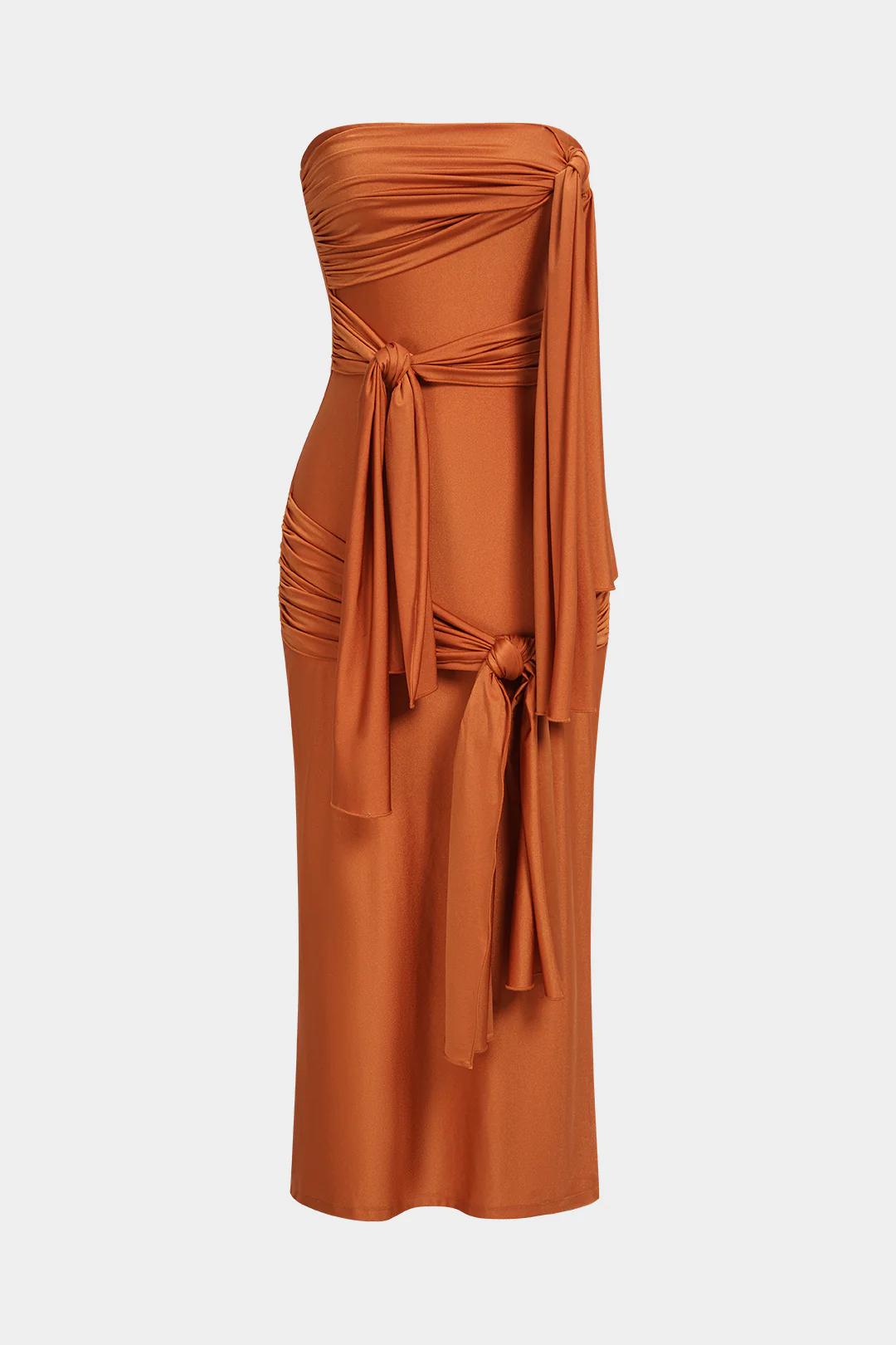 Solid Asymmetrical Knotted Ruched Sleeveless Maxi Dress - Weenar