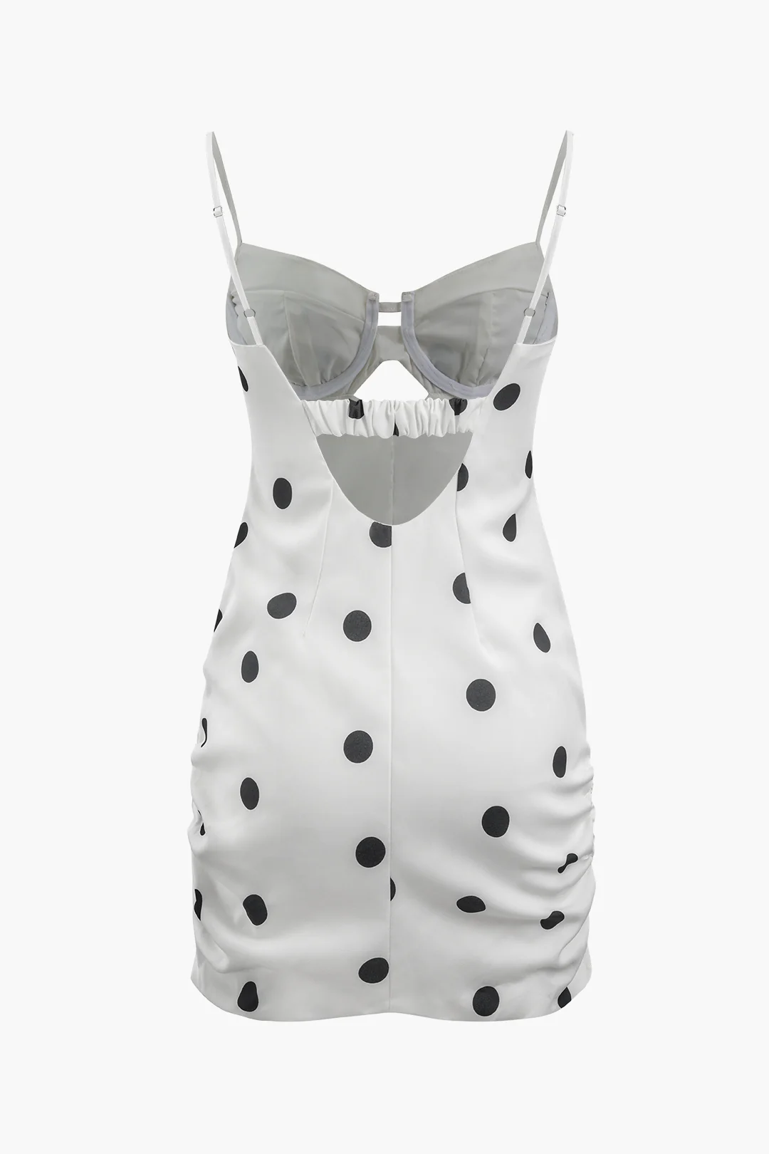Polka Dots Print Backless Hollow Out Sleeveless Mini Dress - Weenar