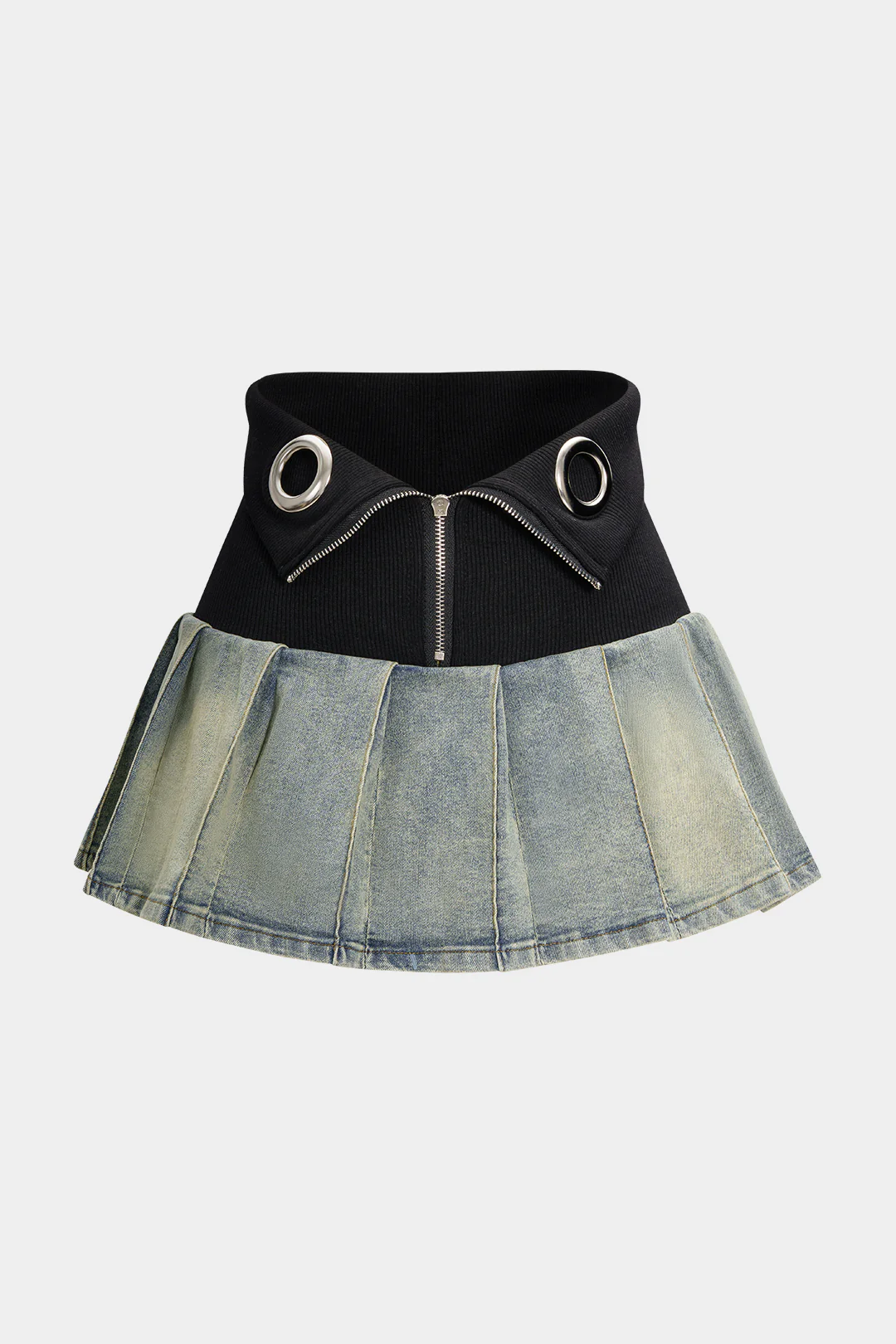 Denim Patchwork Zipper Mini Skirt - Weenar