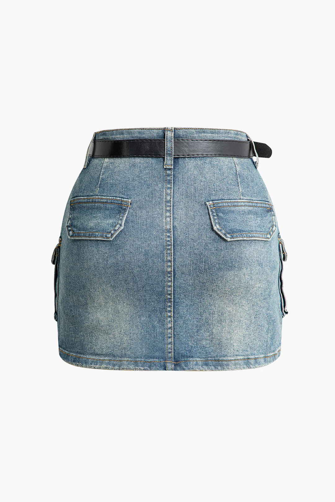 Denim 3D Pocket Metallic Decor High Waist Skirt - Weenar