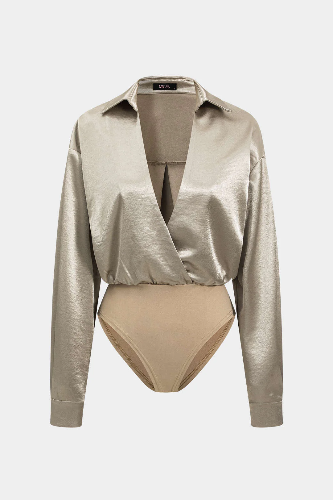 Patchwork Long Sleeve Satin Bodysuit - Weenar