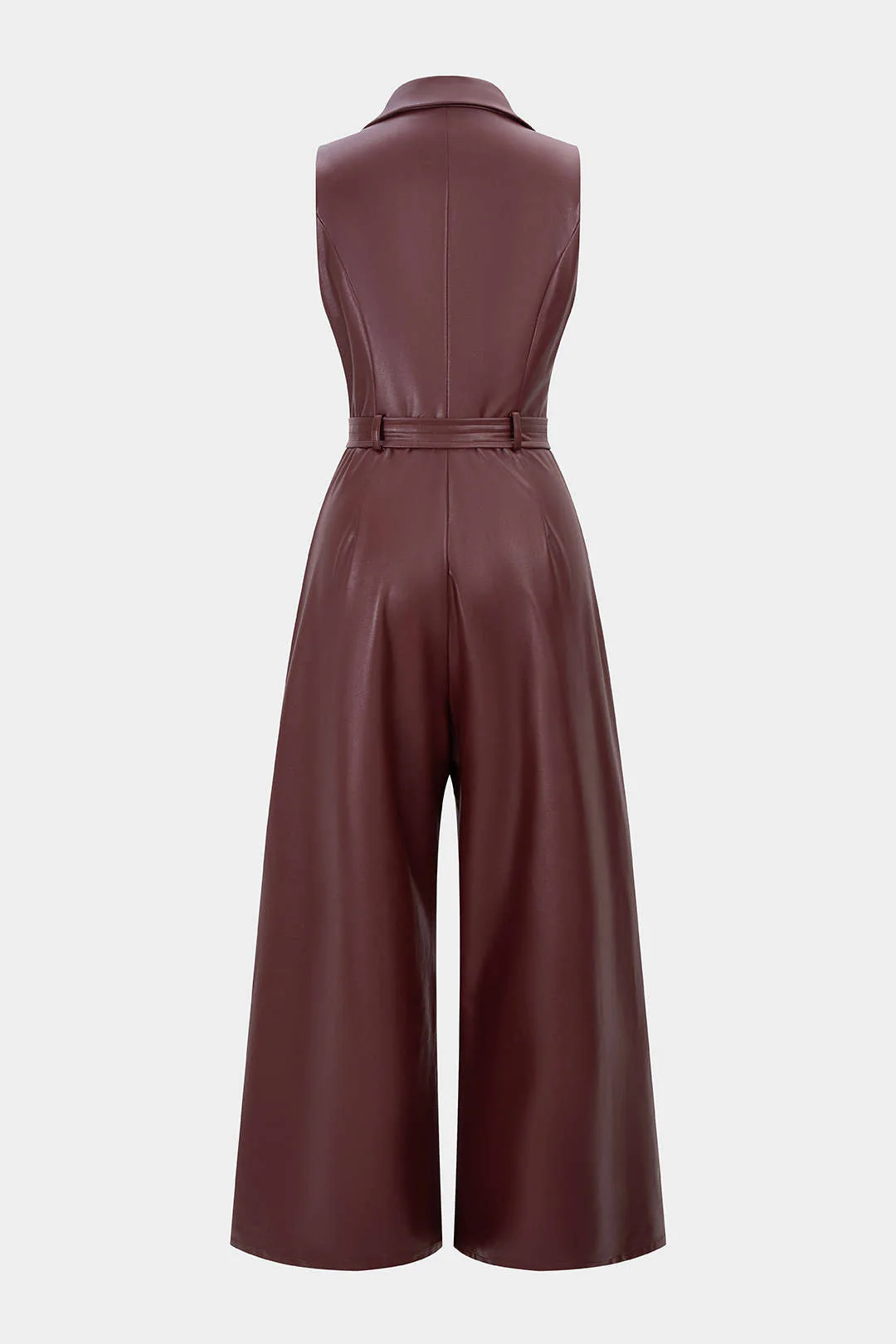 Faux Leather Belted Tank Sleeveless Jumpsuit - Weenar