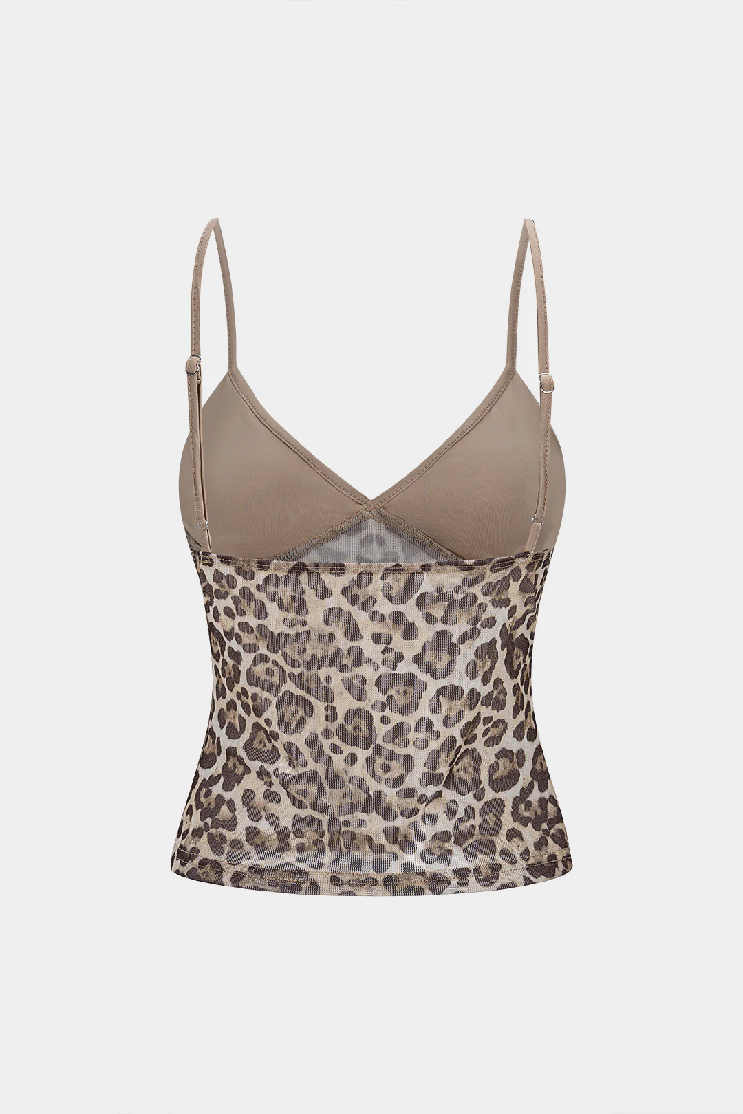 Leopard Print Mesh Backless V-Neck Slip Cami Top - Weenar