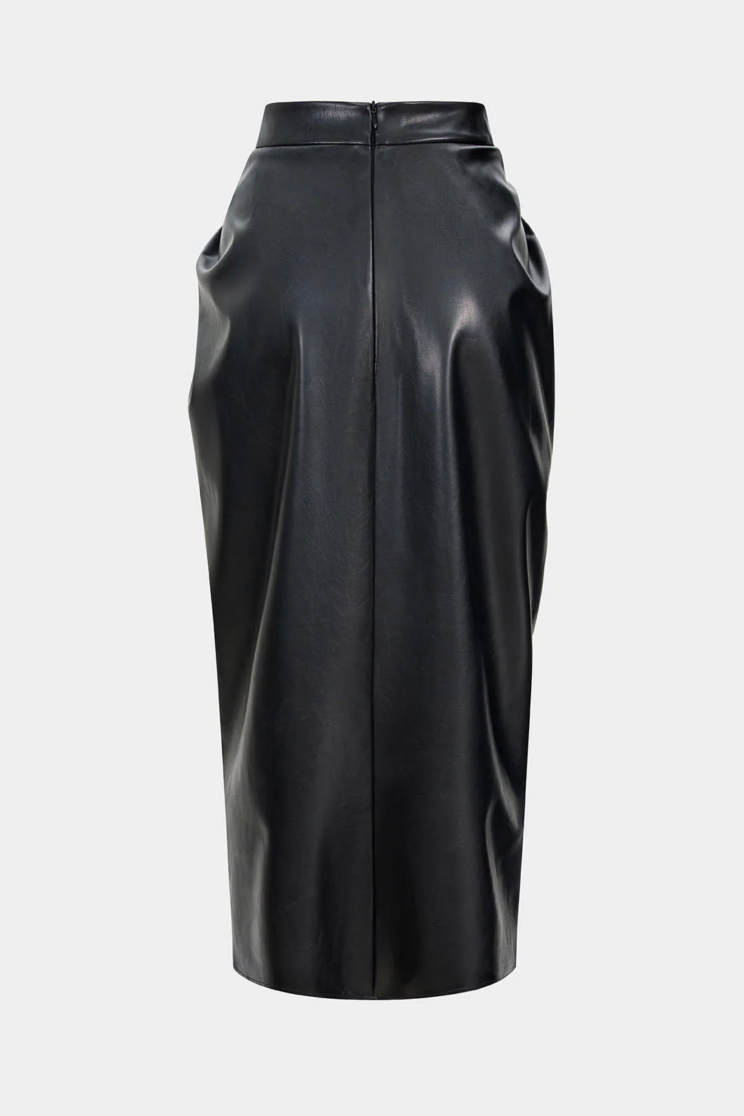 Faux Leather High Slit Ruched Crossed Skirt - Weenar