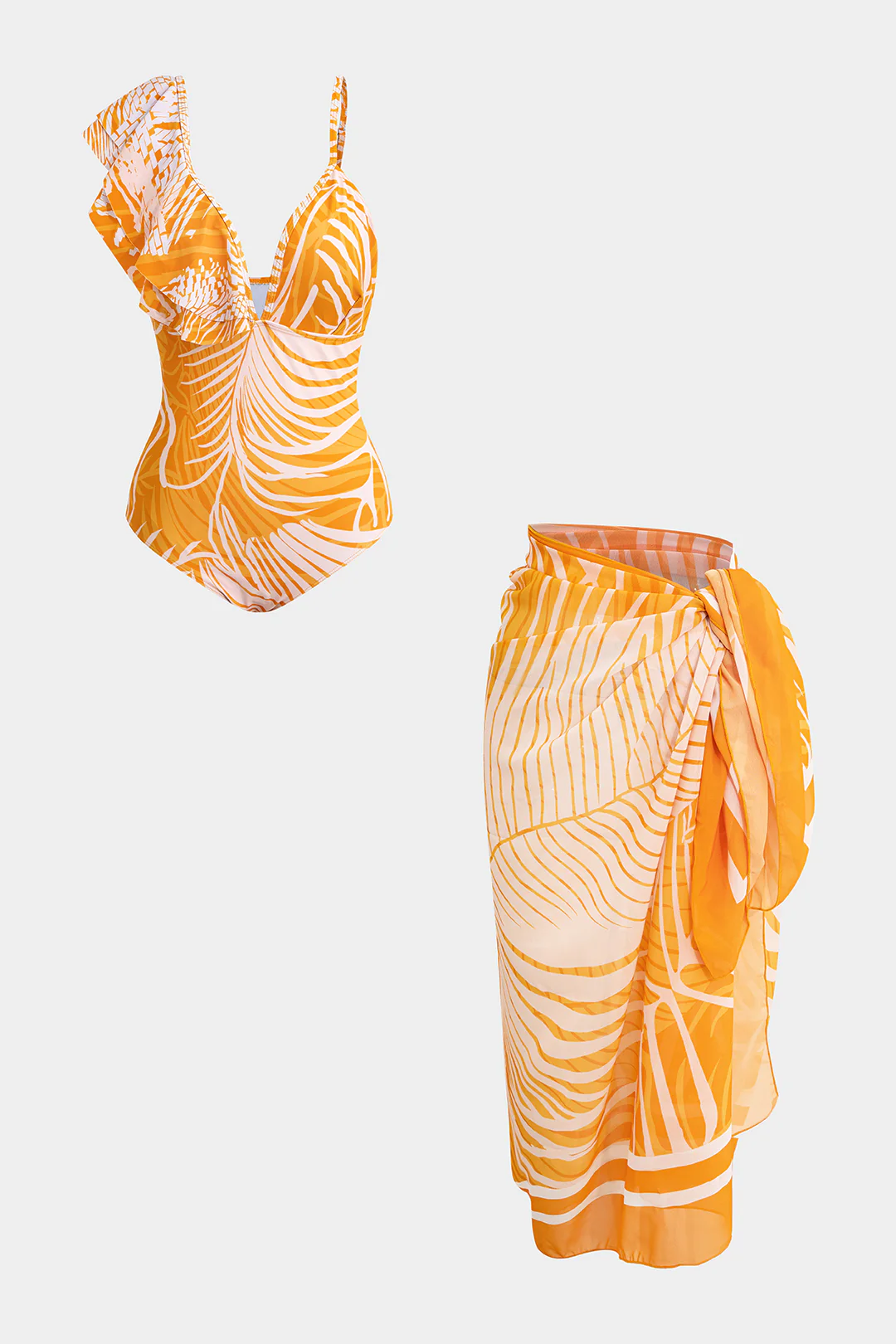 Chiffon Asymmetrical Ruched Tie Up Bikini Set - Weenar