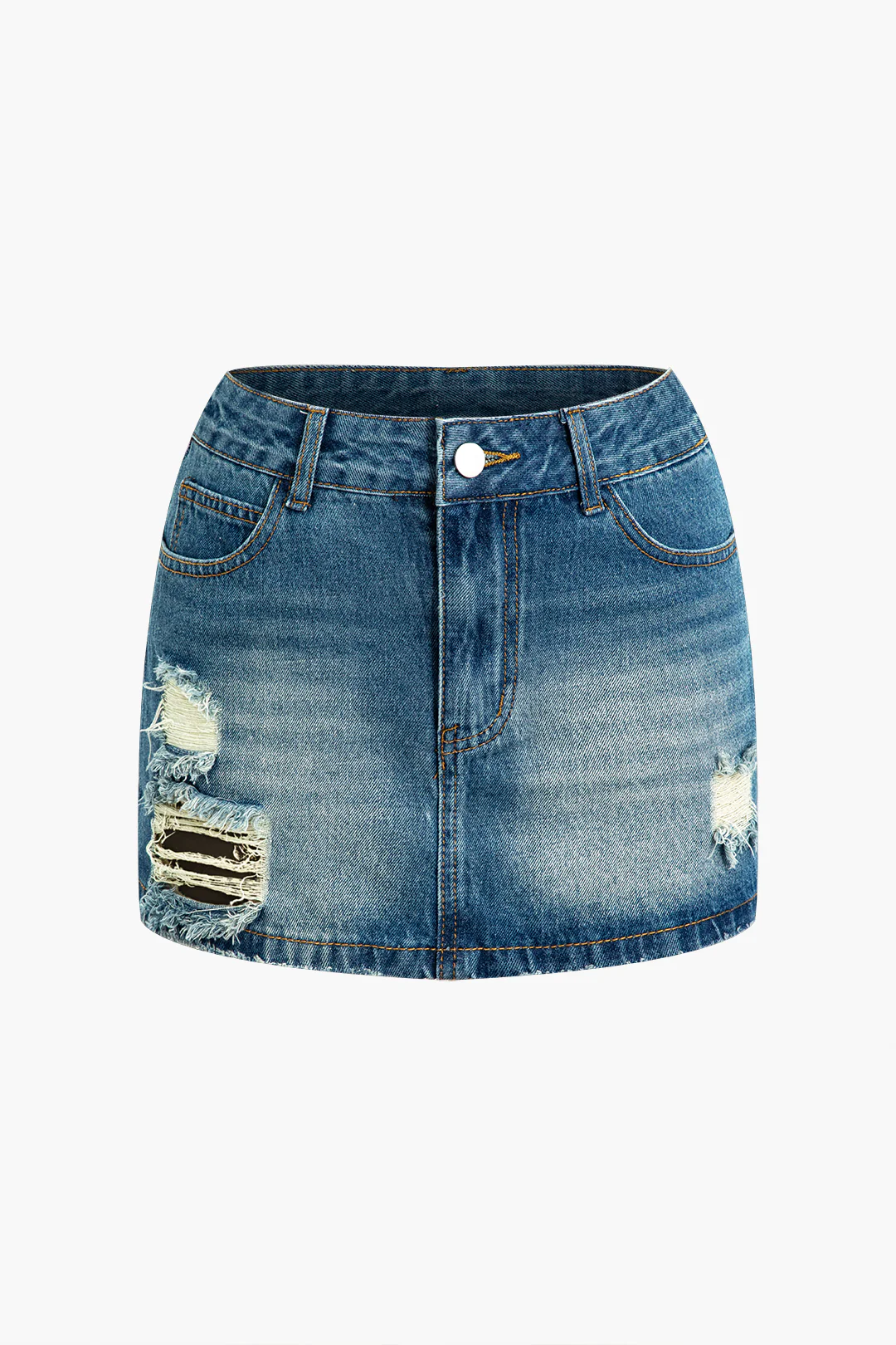 Denim Button Ripped Zipper Skirt - Weenar