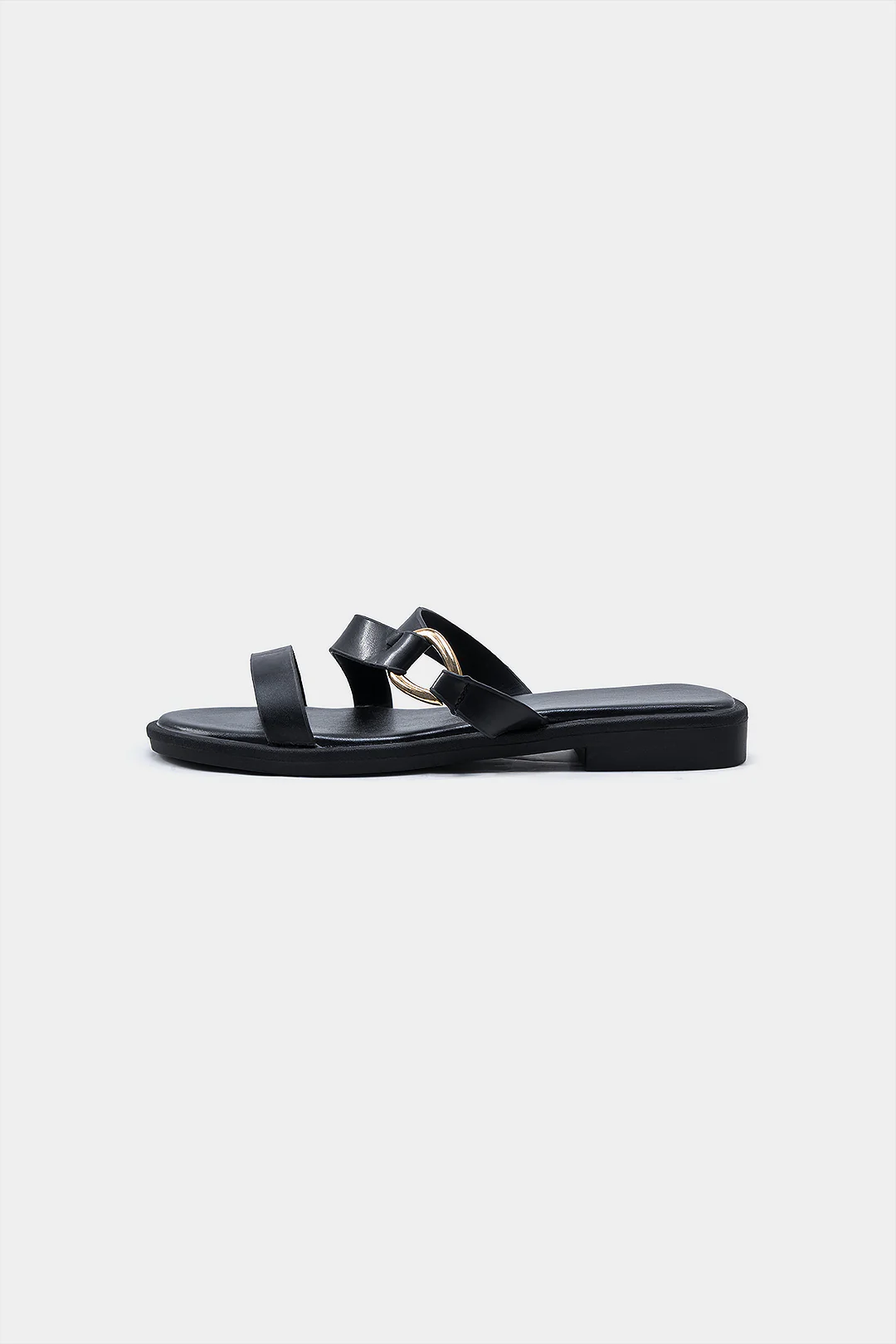 Faux Leather Flat Sandals - Weenar