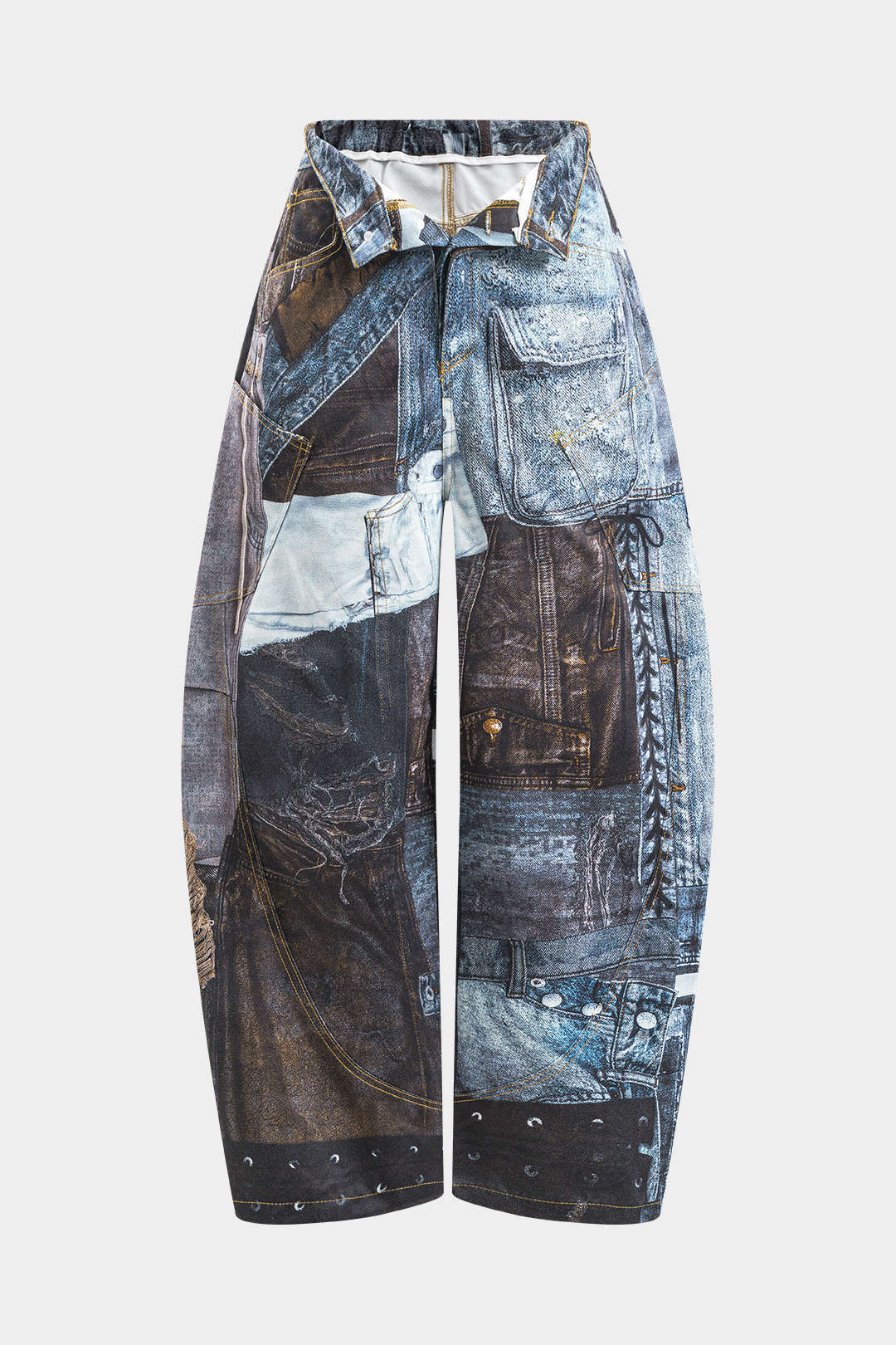 Abstract Print Button Pocket Wide Leg Barrel Trousers - Weenar
