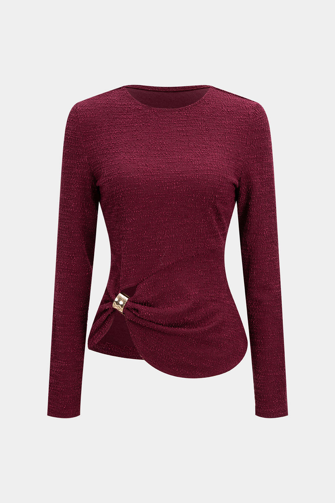 Metallic Decor Texture Long-Sleeve Top - Weenar