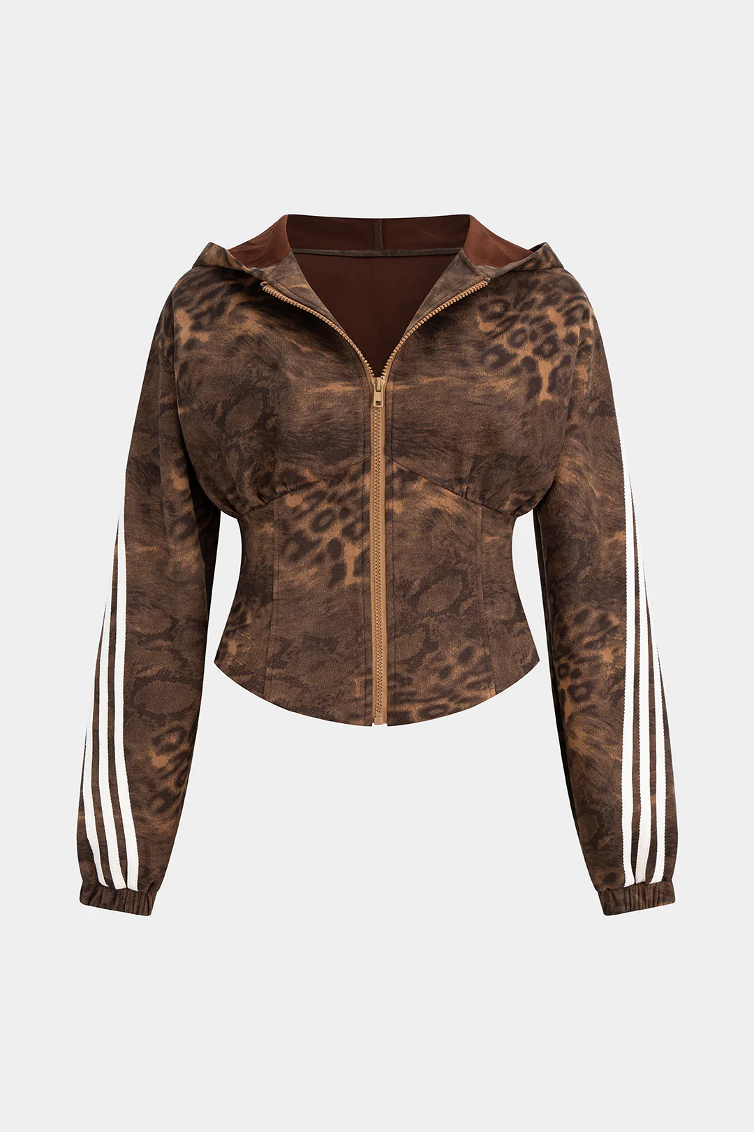 Plus Size Leopard Print Zipper Hoodie - Weenar