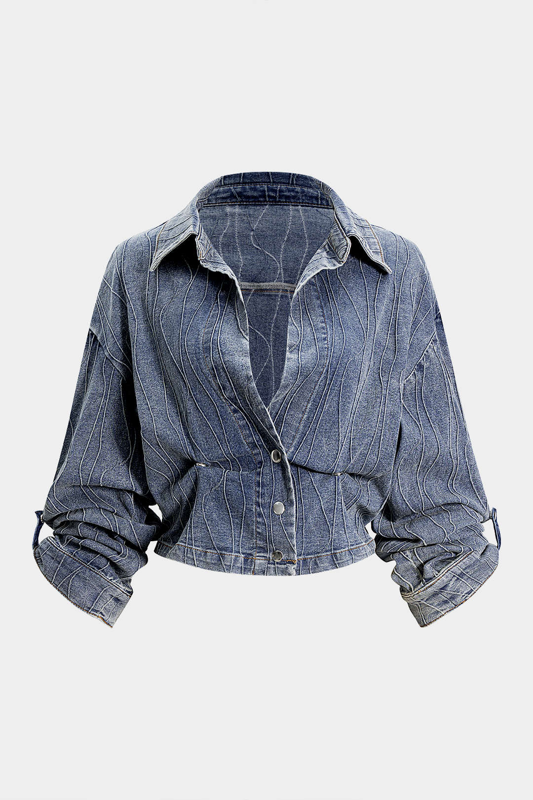 Denim Button Smocked Ruched Outerwear - Weenar