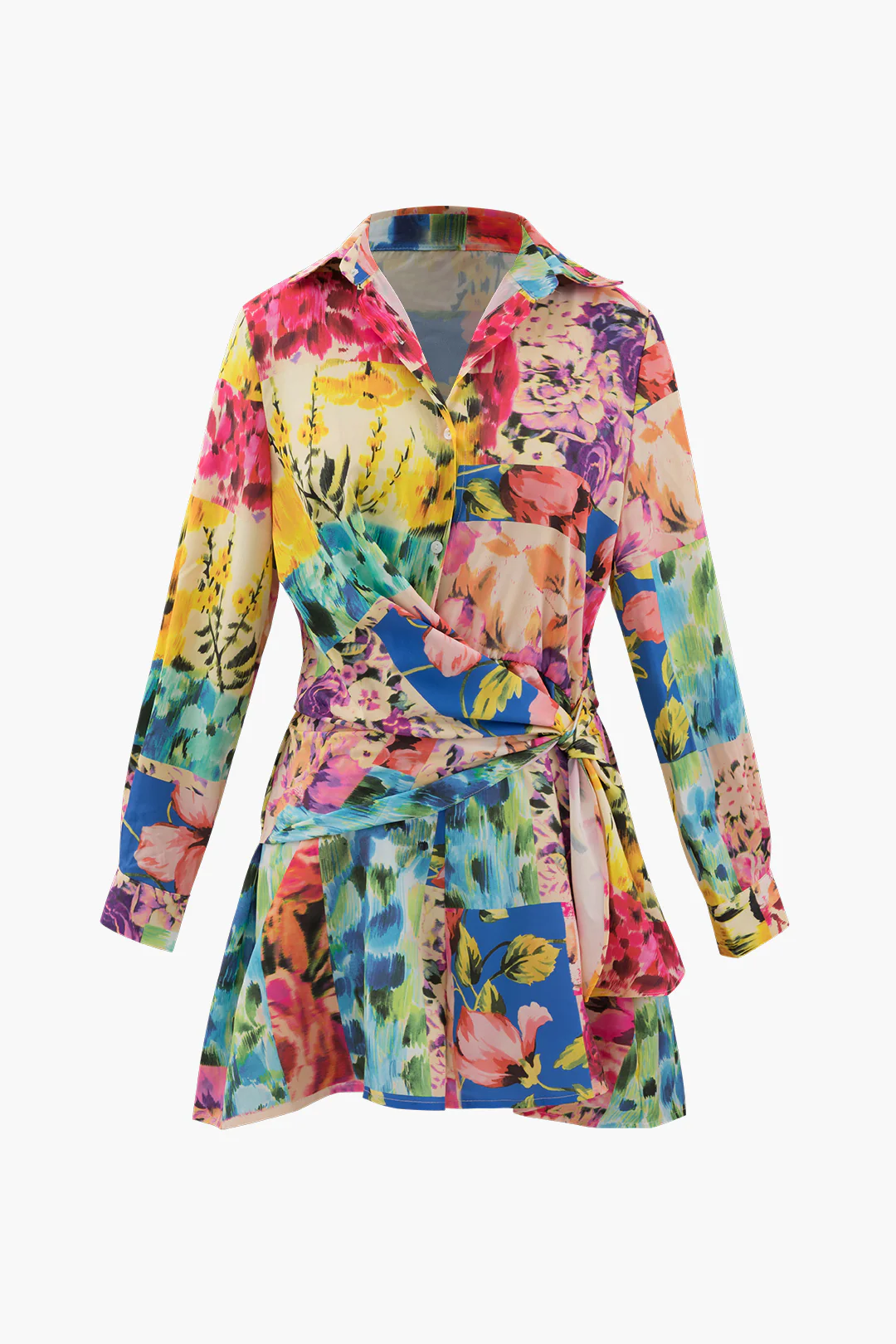 Floral Print Ruched Long Sleeve Bodysuit - Weenar