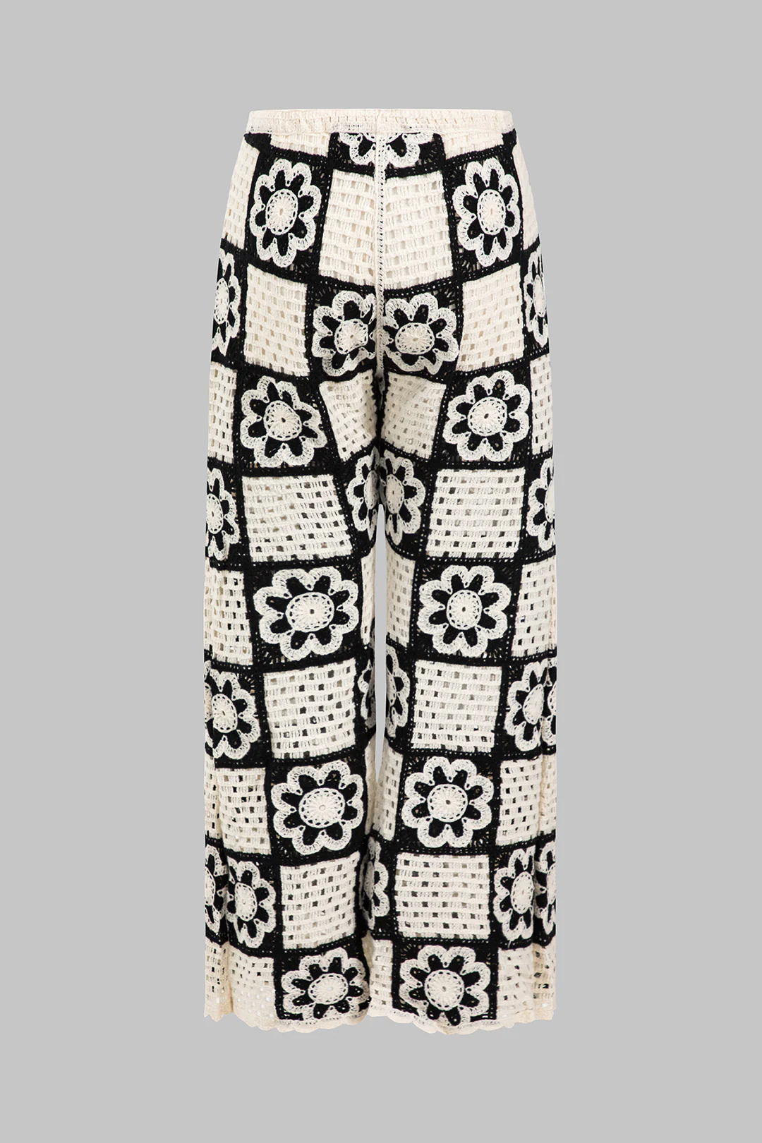 Knit Contrast Cut Out Wide Leg Pants - Weenar