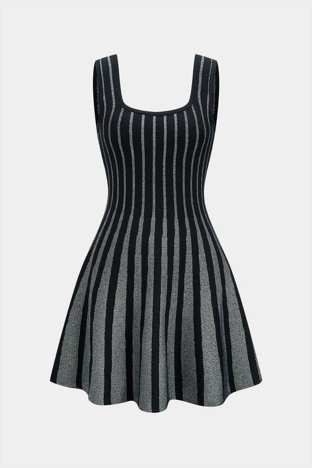 Knit Square Neck Contrast Sleeveless Dress - Weenar
