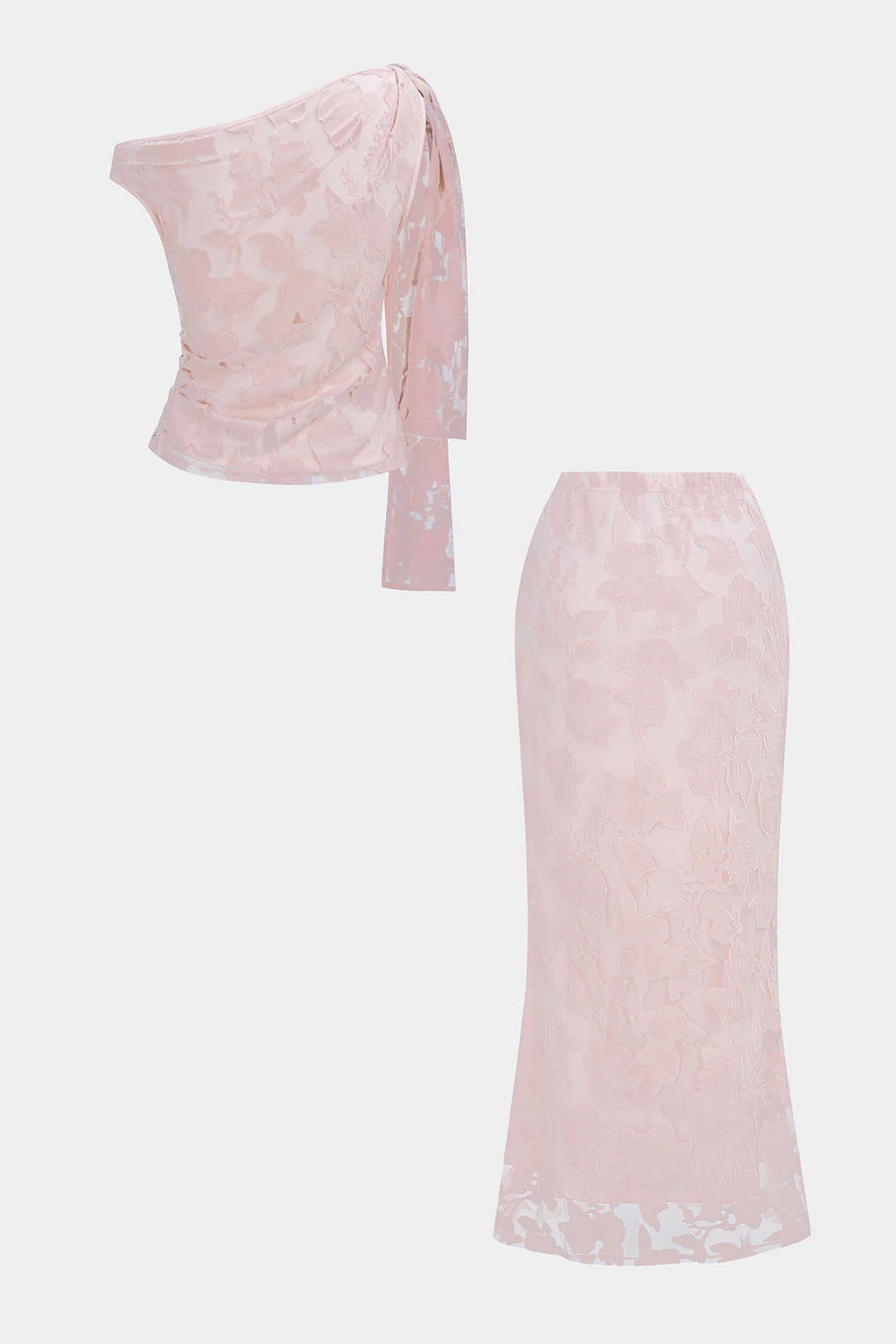 Floral Ruched Strappy One Shoulder Top And Skirt Set - Weenar